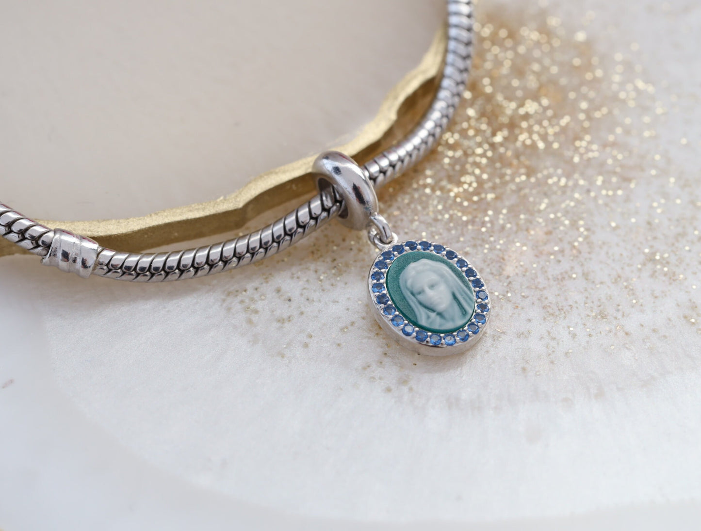 Encanto Pandora de plata de ley de Nuestra Señora, encanto Cameo compatible con pulseras similares a Pandora, encanto de Nuestra Señora para pulsera de plata