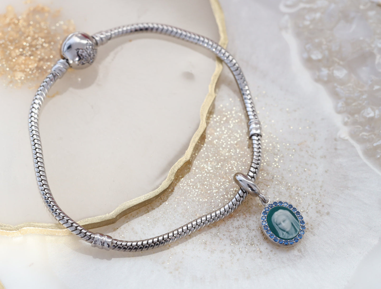 Encanto Pandora de plata de ley de Nuestra Señora, encanto Cameo compatible con pulseras similares a Pandora, encanto de Nuestra Señora para pulsera de plata
