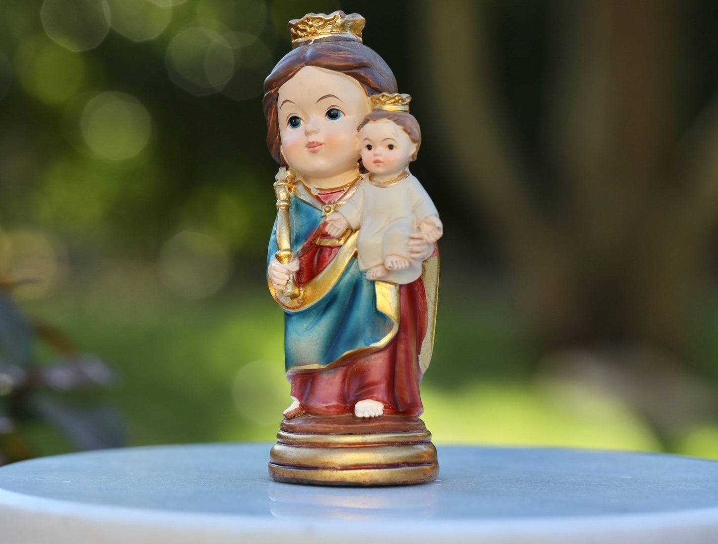 Estatua de Nuestra Señora Auxiliadora de los Cristianos, estatua en miniatura de Nuestra Señora Auxiliadora, estatua de la colección de bebés de Medjugorje, estatua de la Madre María