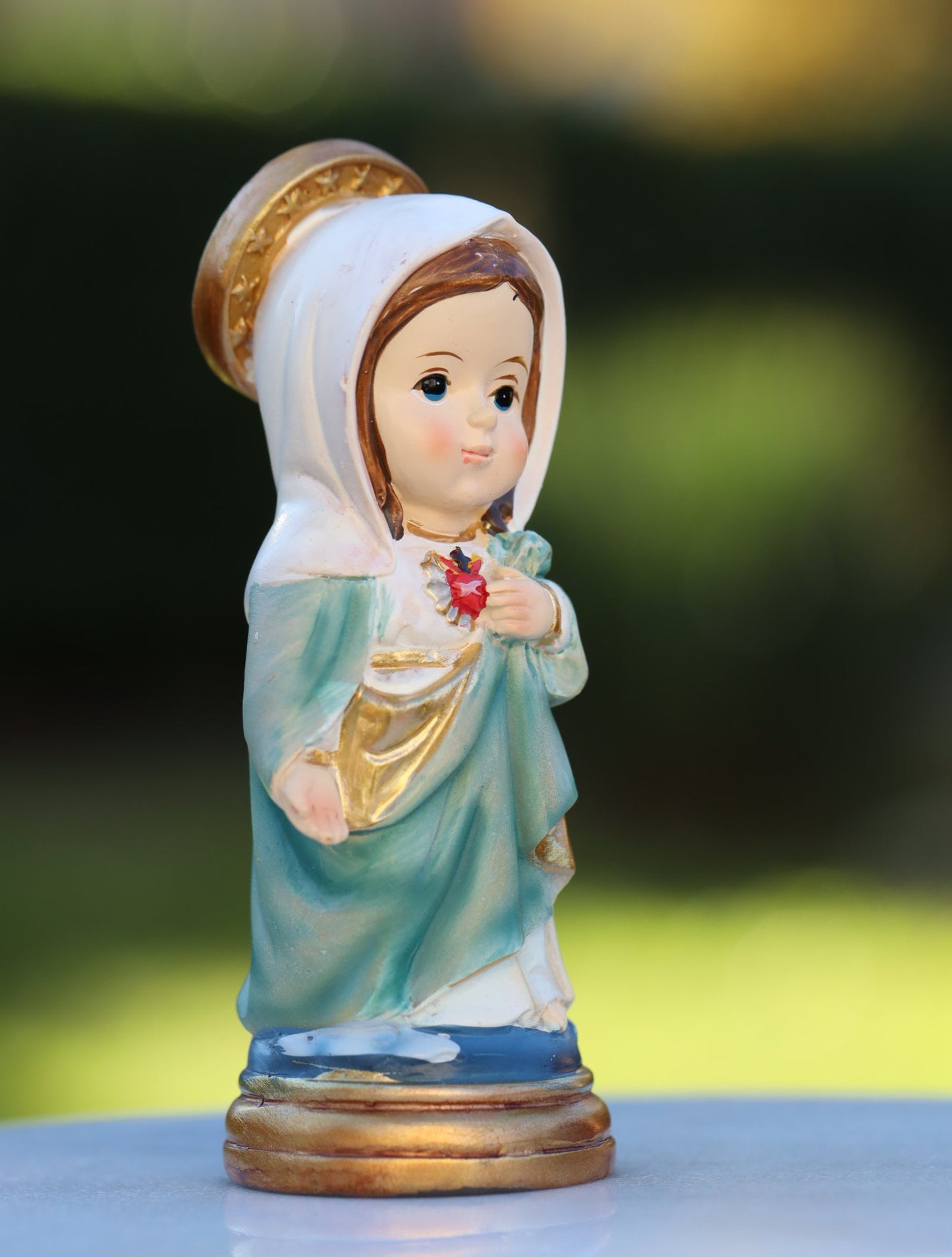 Estatua en miniatura de Nuestra Señora del Inmaculado Corazón, estatua pintada a mano del Sagrado Corazón de Nuestra Señora. Estatua en miniatura de Medjugorje, estatua de colección de bebés