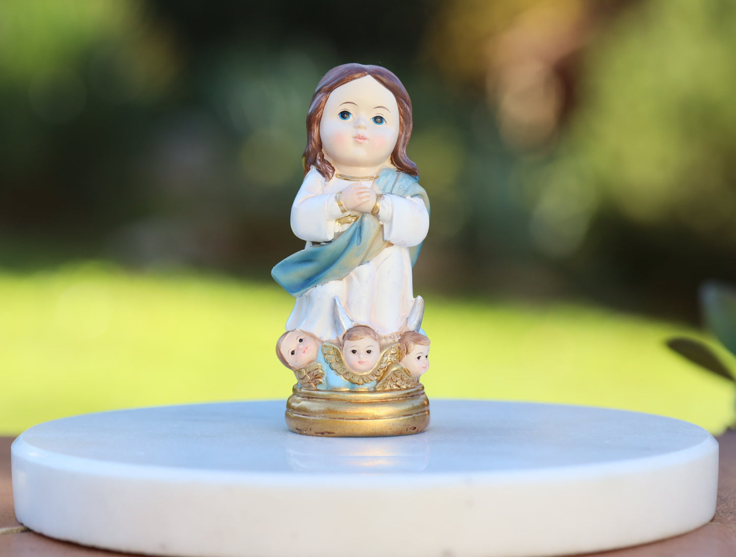 Assumption of Our Lady statue, Miniature statue of Virgin Mary Assumption to heaven, Medjugorje miniature baby collection statue in resin
