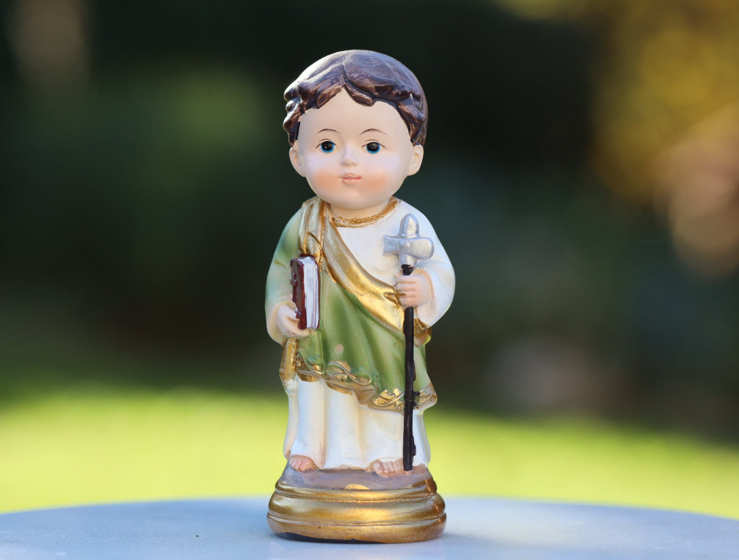 Estatua en miniatura de San Pablo, patrón de los predicadores y escritores, figura religiosa pintada a mano de 9 cm