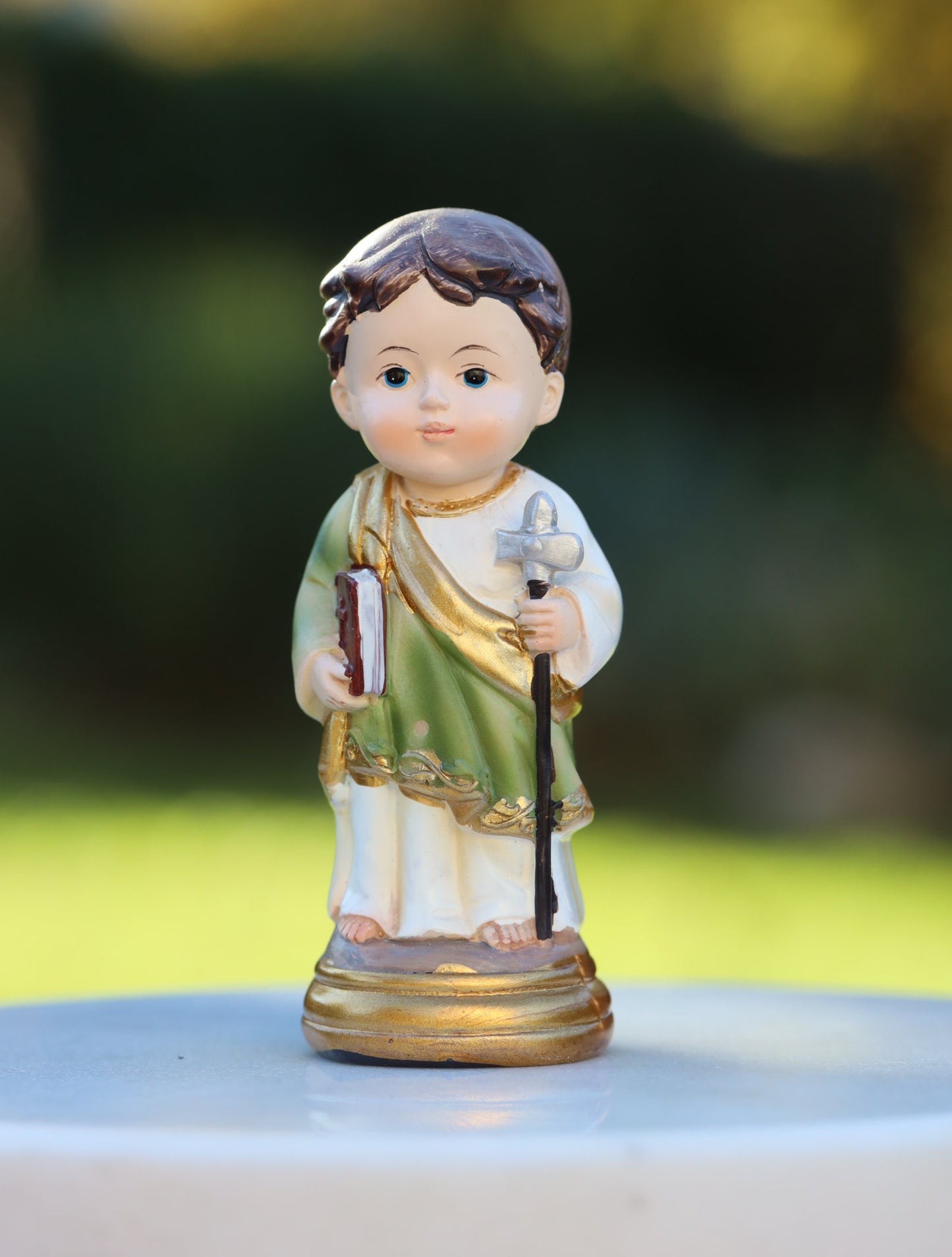 Estatua en miniatura de San Pablo, patrón de los predicadores y escritores, figura religiosa pintada a mano de 9 cm