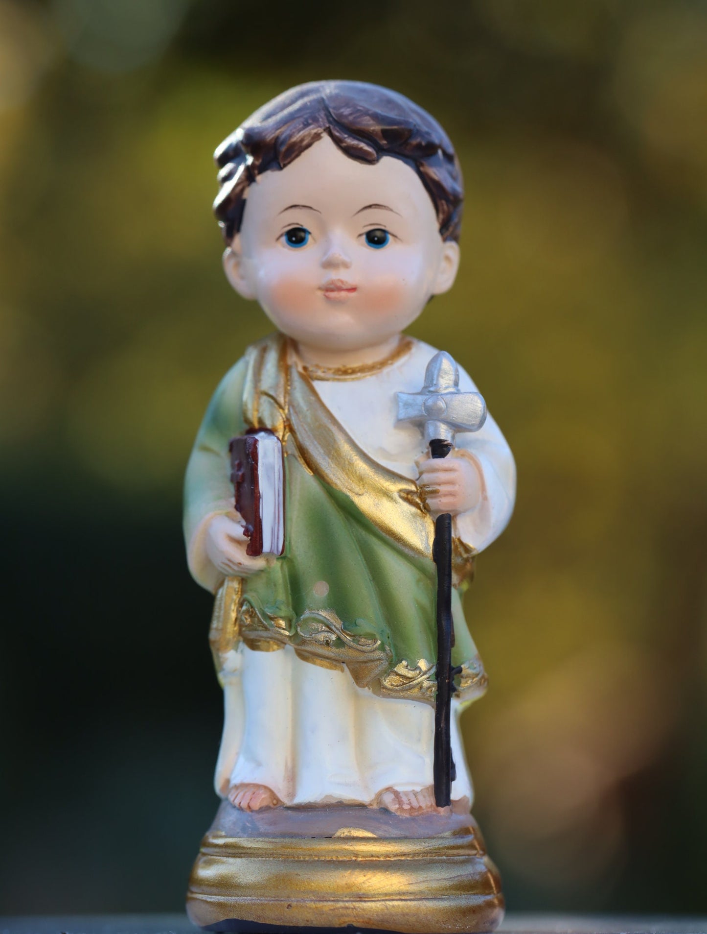 Estatua en miniatura de San Pablo, patrón de los predicadores y escritores, figura religiosa pintada a mano de 9 cm