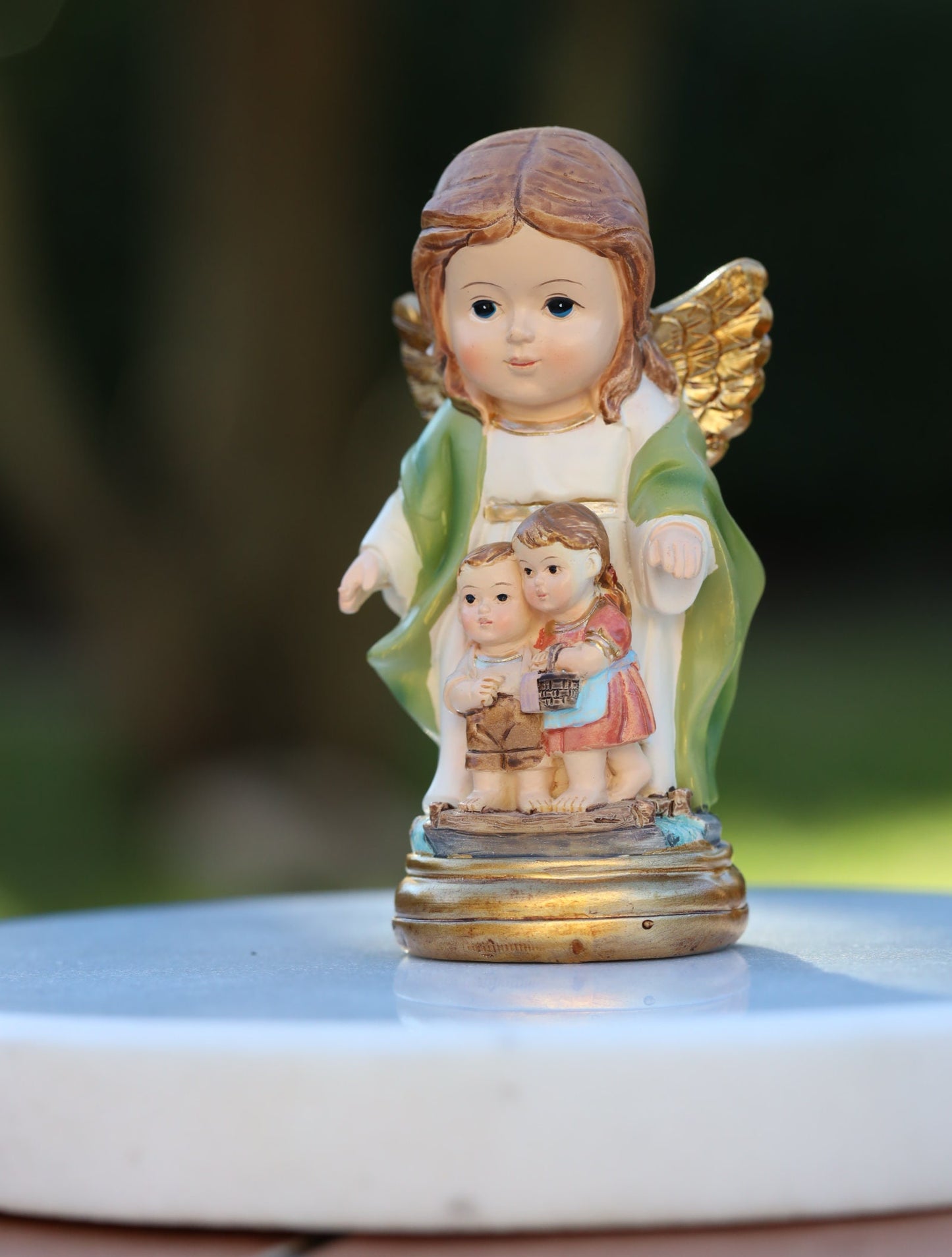 Estatua en miniatura de ángel guardián, colección de bebés ángel guardián, pequeña estatua de ángel protector, estatua en miniatura de ángel con niños