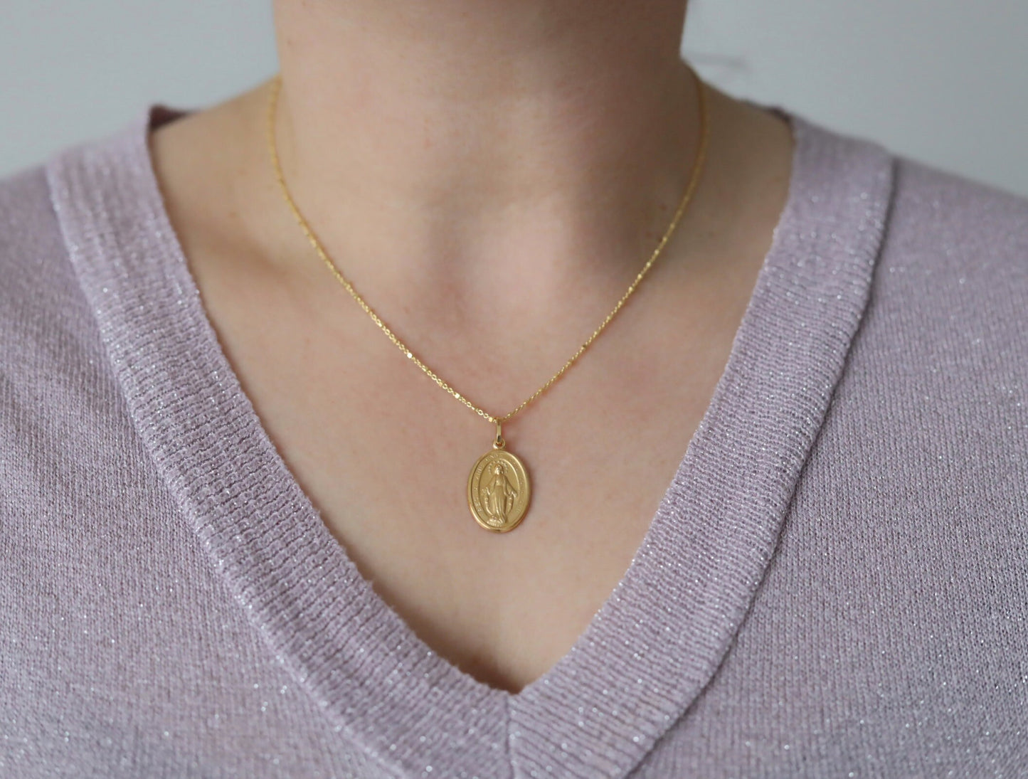 Medalla Milagrosa de plata de primera ley de 20 mm Collar relleno de oro de 18 kt, colgante de plata y oro de Nuestra Señora de Gracia, Medalla Milagrosa de Medjugorje
