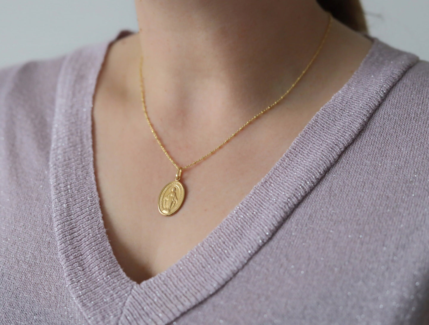 Medalla Milagrosa de plata de primera ley de 20 mm Collar relleno de oro de 18 kt, colgante de plata y oro de Nuestra Señora de Gracia, Medalla Milagrosa de Medjugorje