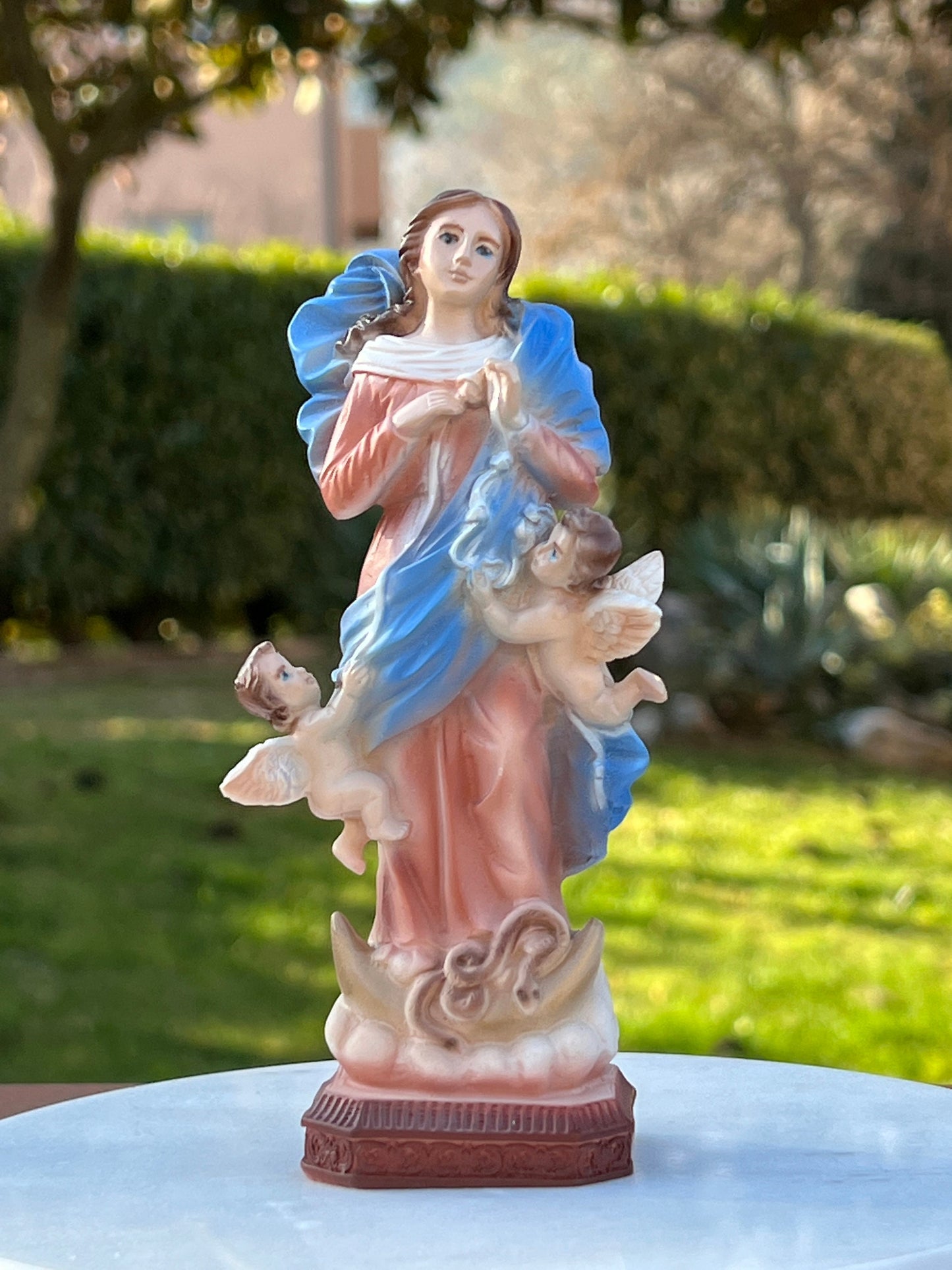 Estatua en miniatura de Nuestra Señora Desatadora de Nudos, Pequeña estatua de la Virgen María que Desata Nudos, estatua de mármol de la Madre María, estatua de Medjugorje