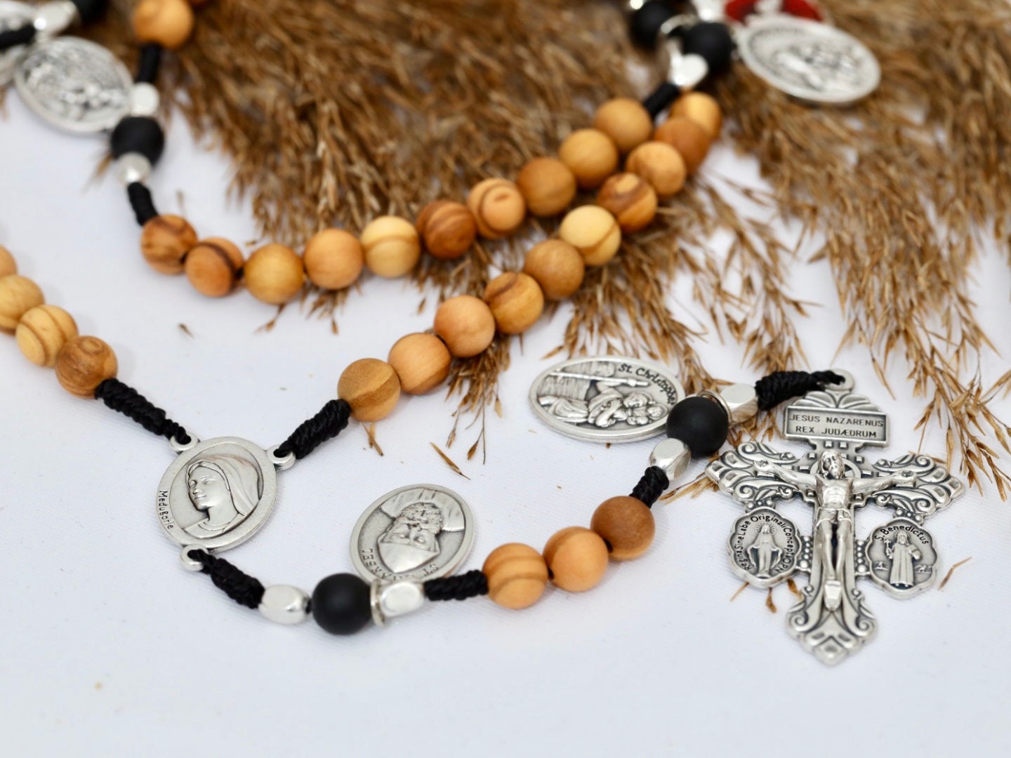 Rosario de madera, rosario de crucifijo de perdón, cruz de San Benito, Medalla Milagrosa, rosario de madera de olivo, cuentas de rosario católico, cruz de plata del perdón