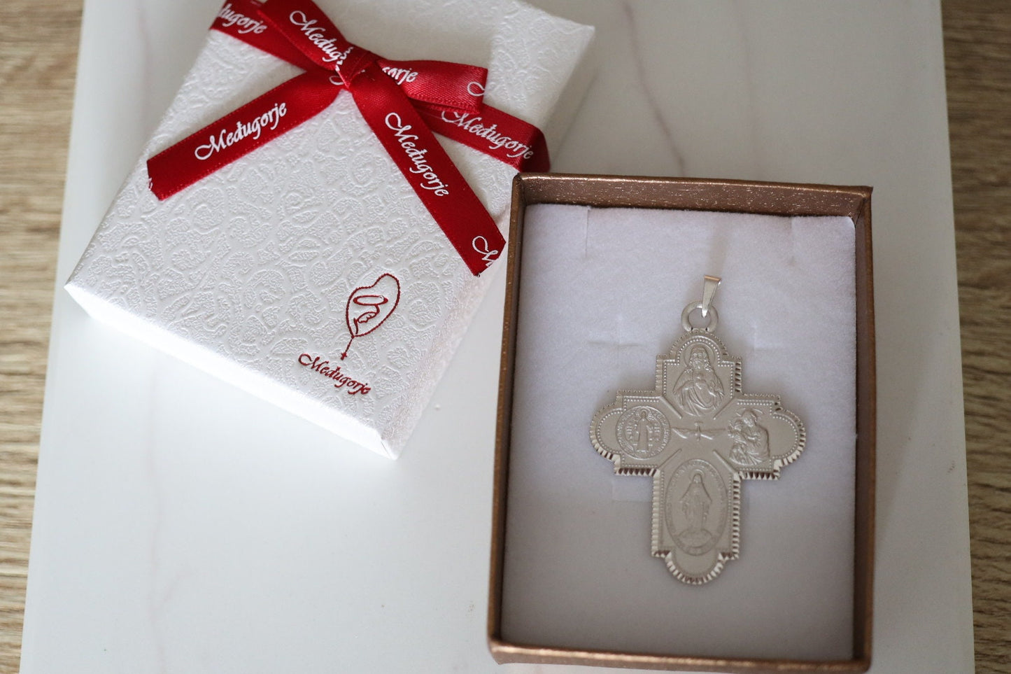Four way cross for man, sterling silver four way cross, four way pectoral cross with catholic saints, four way cross with Miraculous Medal