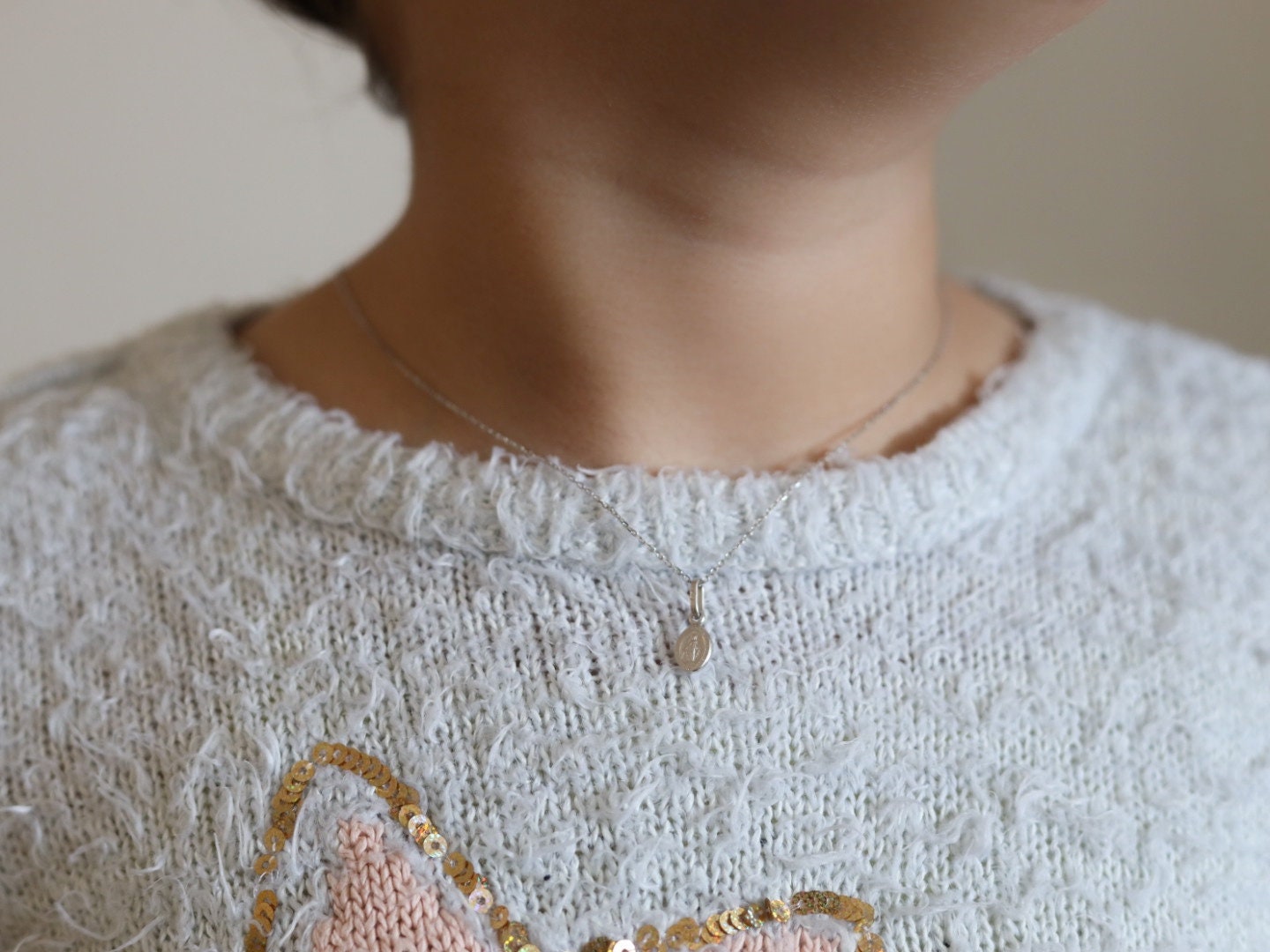 Miniature Miraculous Medal, Miraculous Medal for young girls, Our Lady of Grace pendant necklace, sterling silver Miraculous Medal for kids