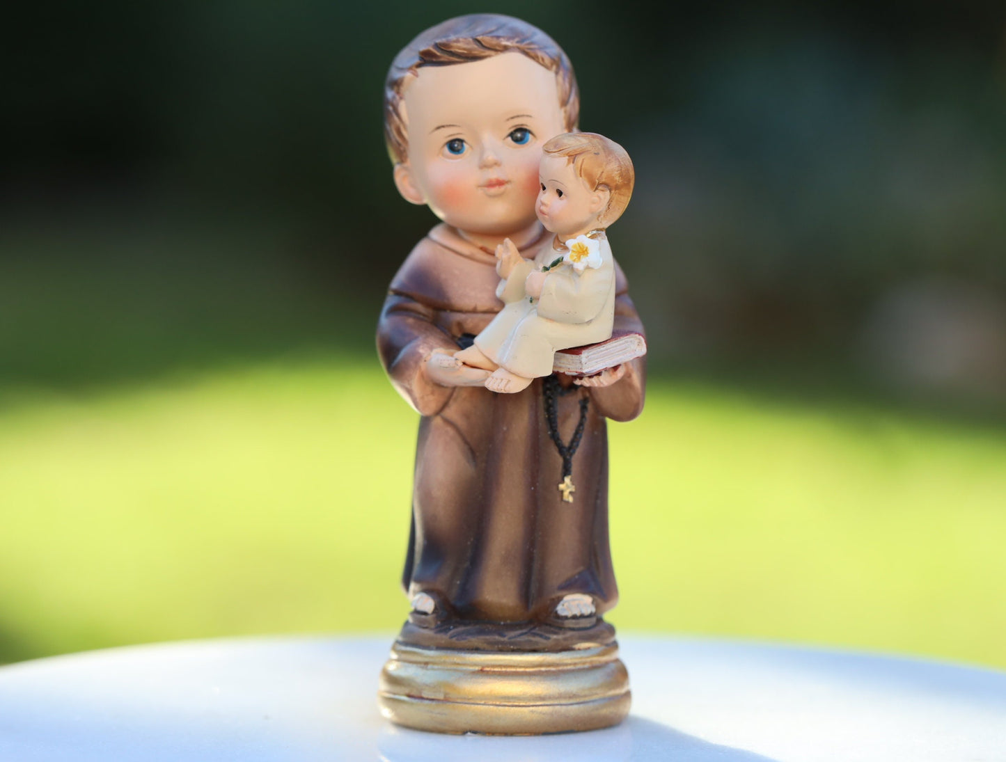 Estatua de San Antonio de Padua, estatua en miniatura de San Antonio, estatua de la colección de bebés, estatua católica coleccionable, estatua del santo católico