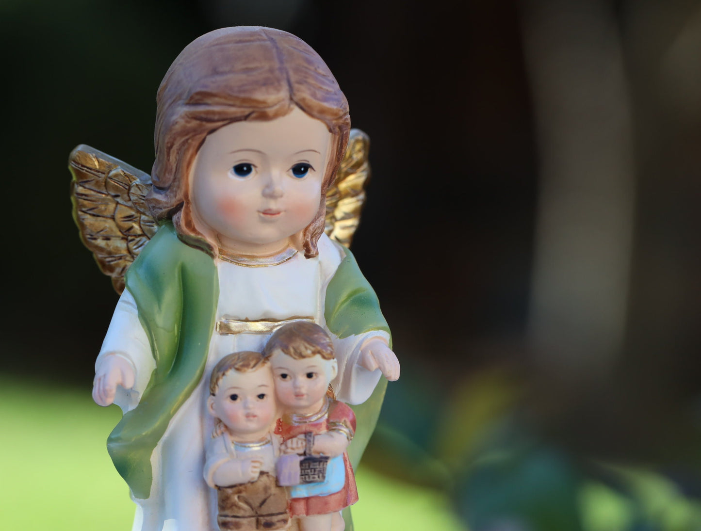 Estatua en miniatura de ángel guardián, colección de bebés ángel guardián, pequeña estatua de ángel protector, estatua en miniatura de ángel con niños
