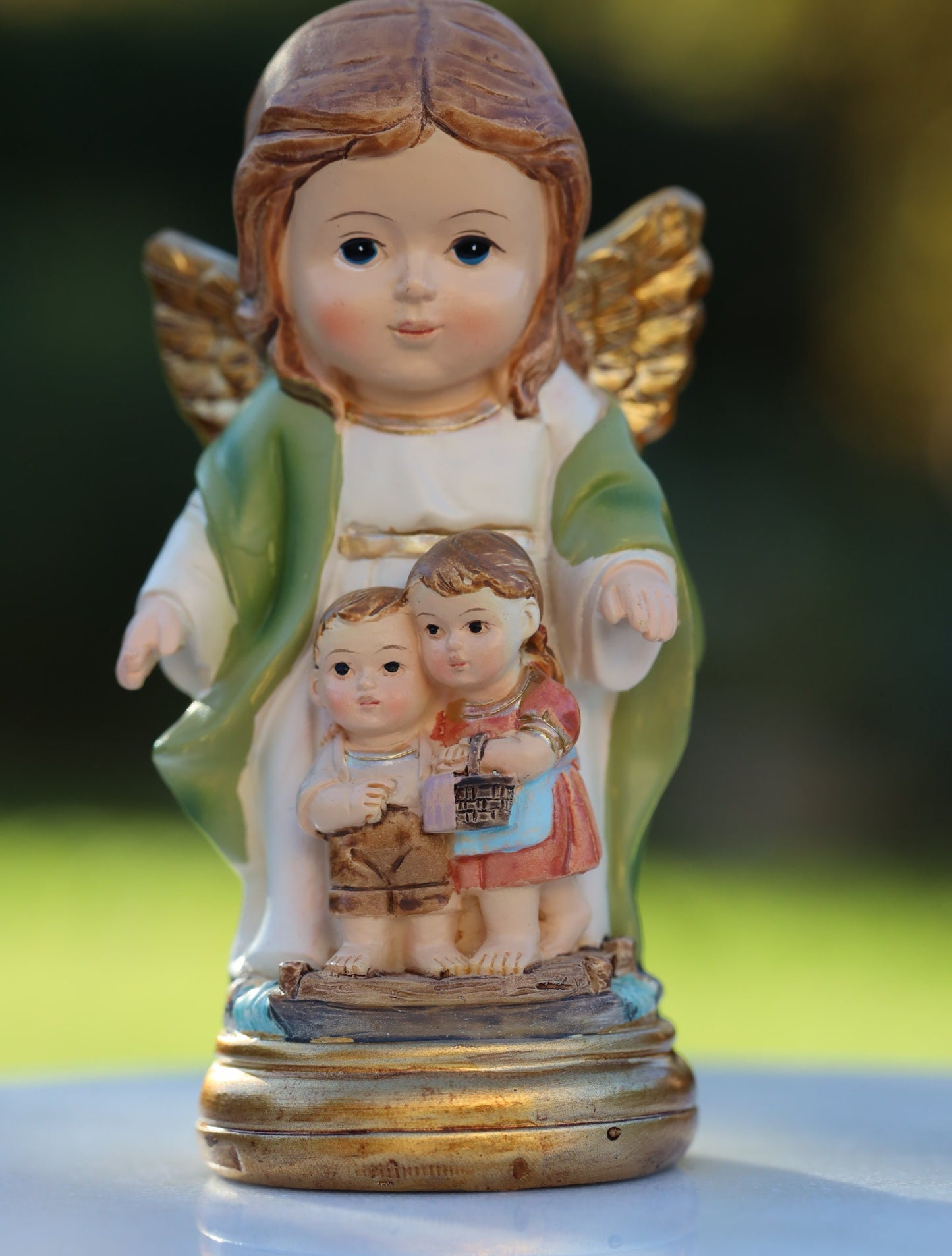 Estatua en miniatura de ángel guardián, colección de bebés ángel guardián, pequeña estatua de ángel protector, estatua en miniatura de ángel con niños