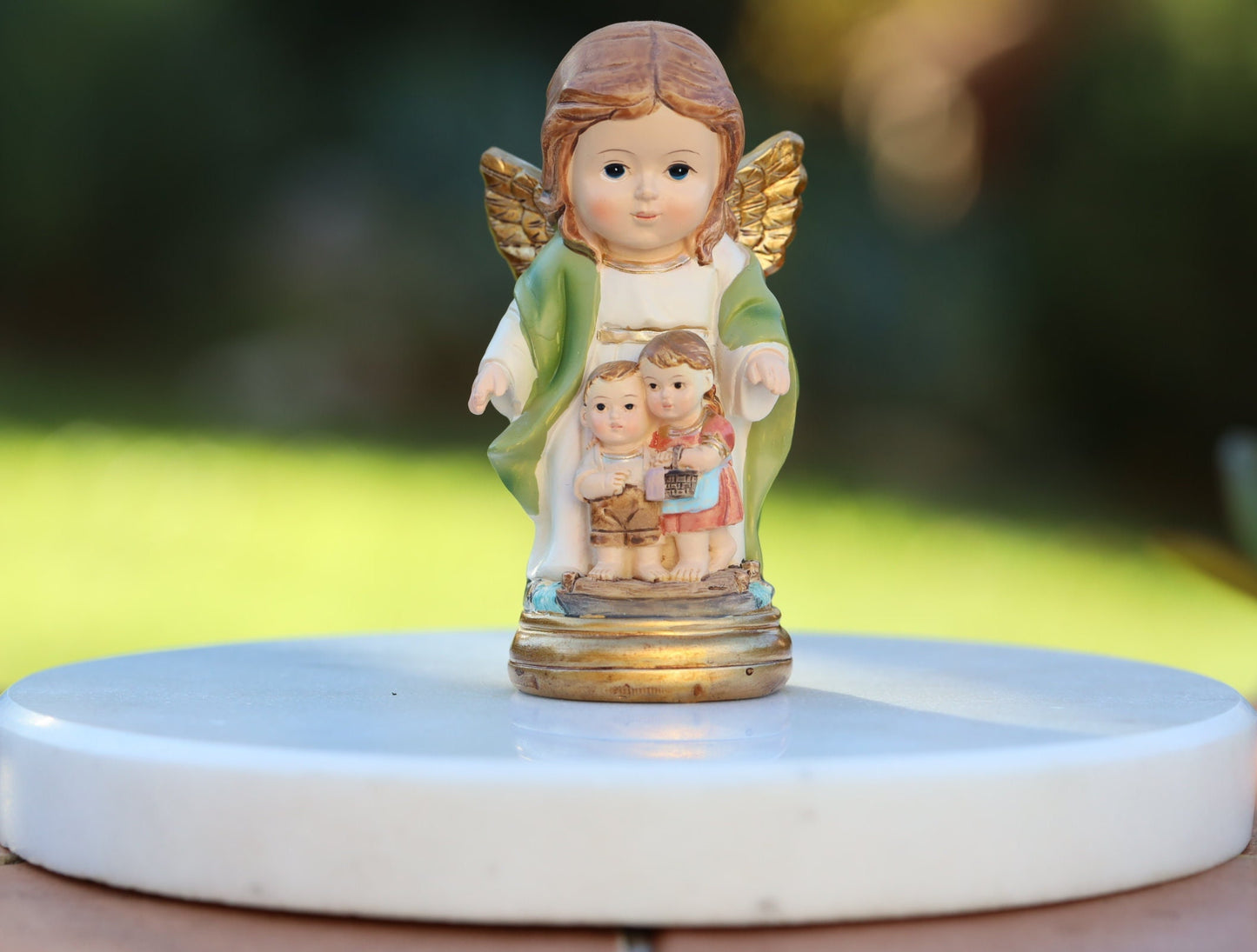 Estatua en miniatura de ángel guardián, colección de bebés ángel guardián, pequeña estatua de ángel protector, estatua en miniatura de ángel con niños