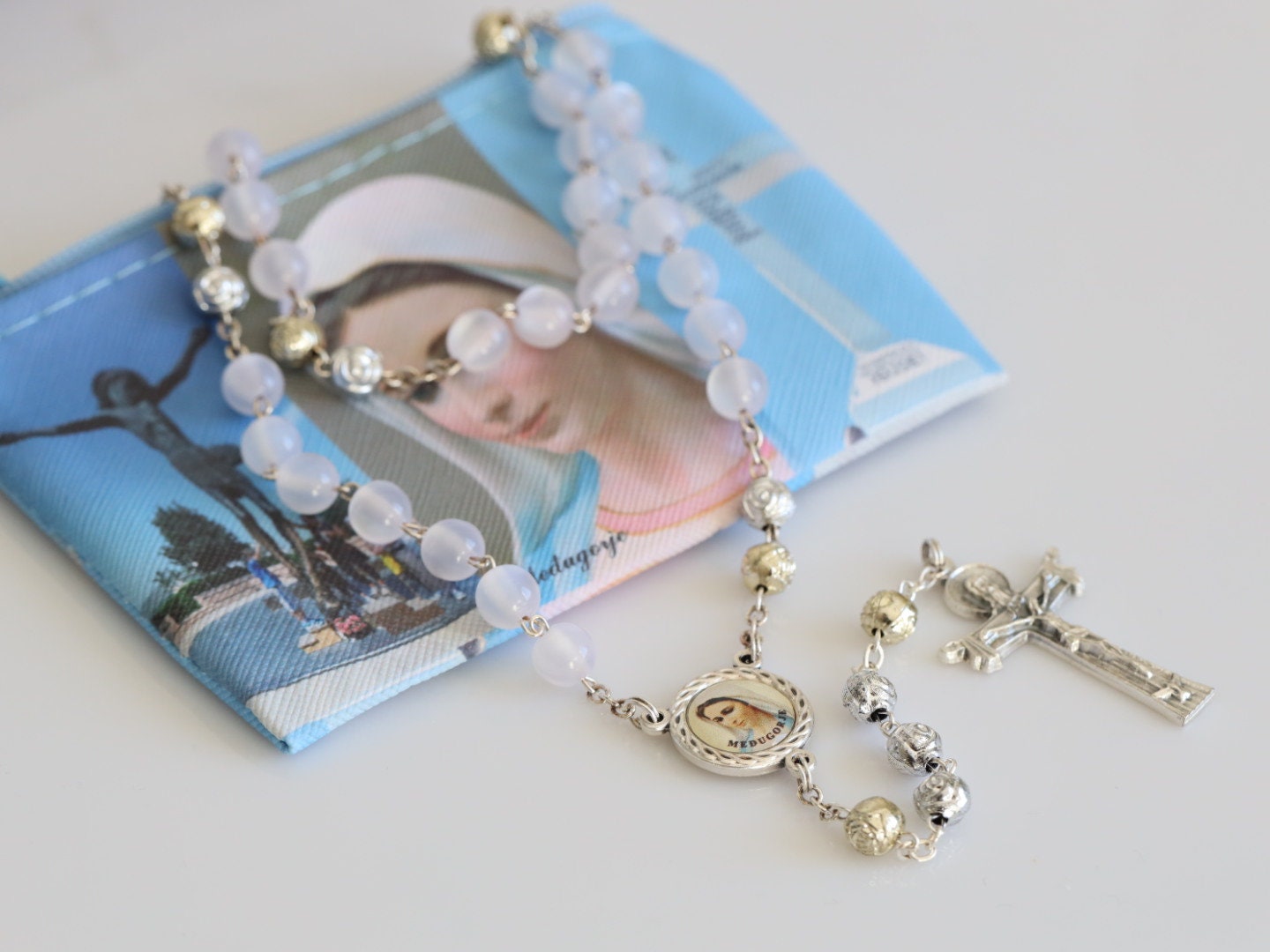 Coronilla del rosario del Espíritu Santo, cuentas de rosario hechas a mano del Espíritu Santo, corona del Espíritu Santo, rosario de Medjugorje, cruz del rosario de la Santísima Trinidad