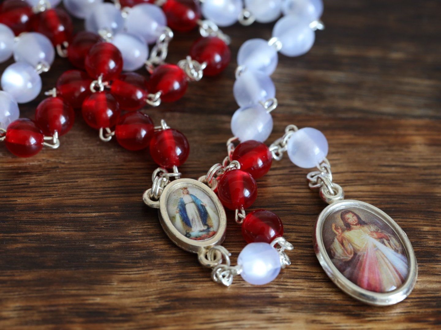 Coronilla del rosario de la Divina Misericordia, rosario devocional a la sangre y agua de las heridas de Jesús, cuentas del rosario de San Faustinar, cuentas del rosario de Jesús hechas a mano