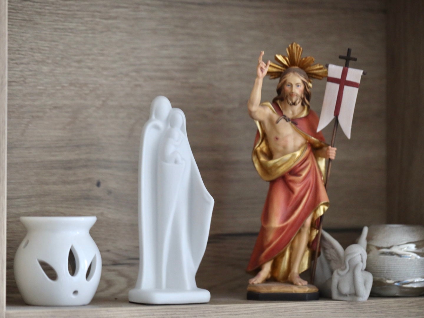 Estatua de porcelana blanca de la Sagrada Familia, escultura moderna de la Sagrada Familia en porcelana blanca, estatua de Nuestra Señora, estatua de Jesucristo, estatua de San José