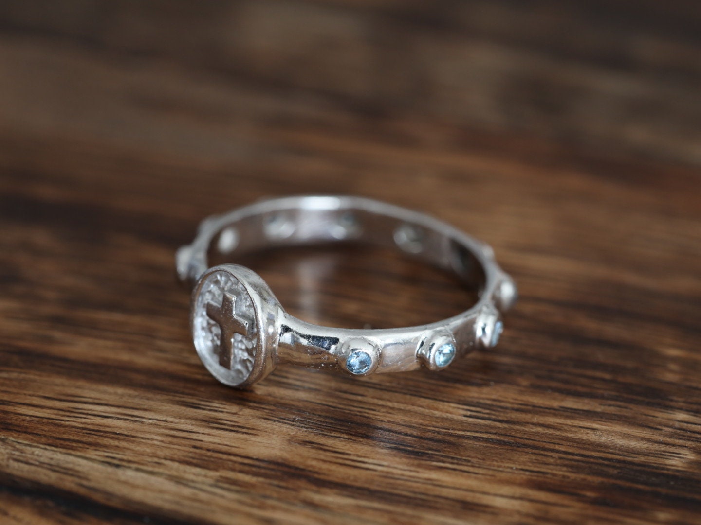 Anillo de rosario, anillo de plata de ley, anillo de rosario de oración, rosario de plata de ley 925, cuentas de rosario de dedo, anillo cruzado, rosario con circonio cúbico