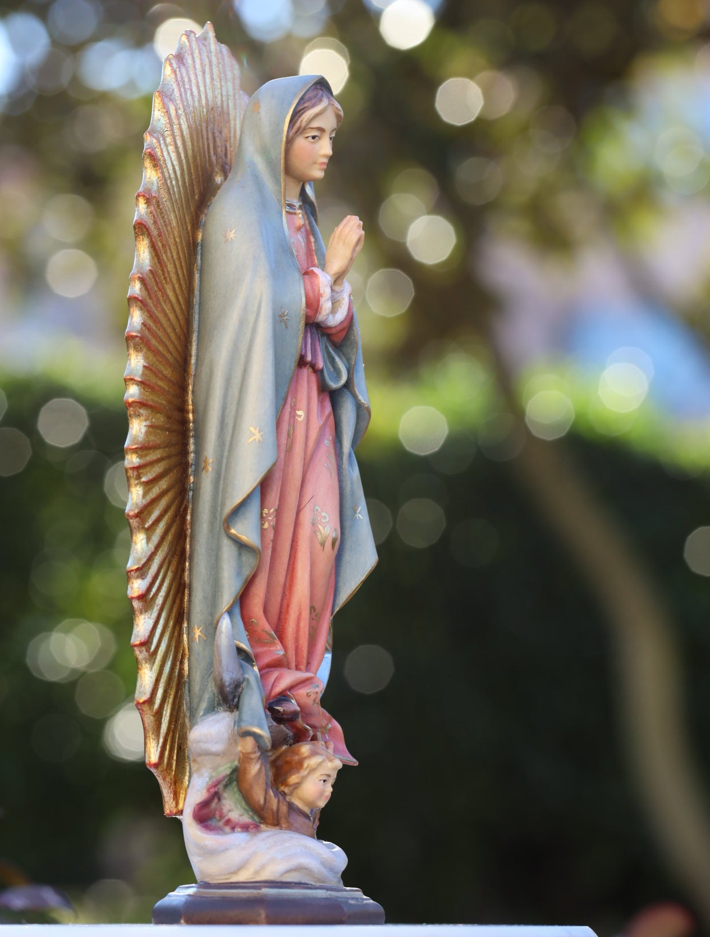 Estatua de madera tallada a mano de Nuestra Señora de Guadalupe, estatua de la Reina de la Paz de 14 pulgadas, estatua única de la Virgen María, estatua de la Madre María para el altar