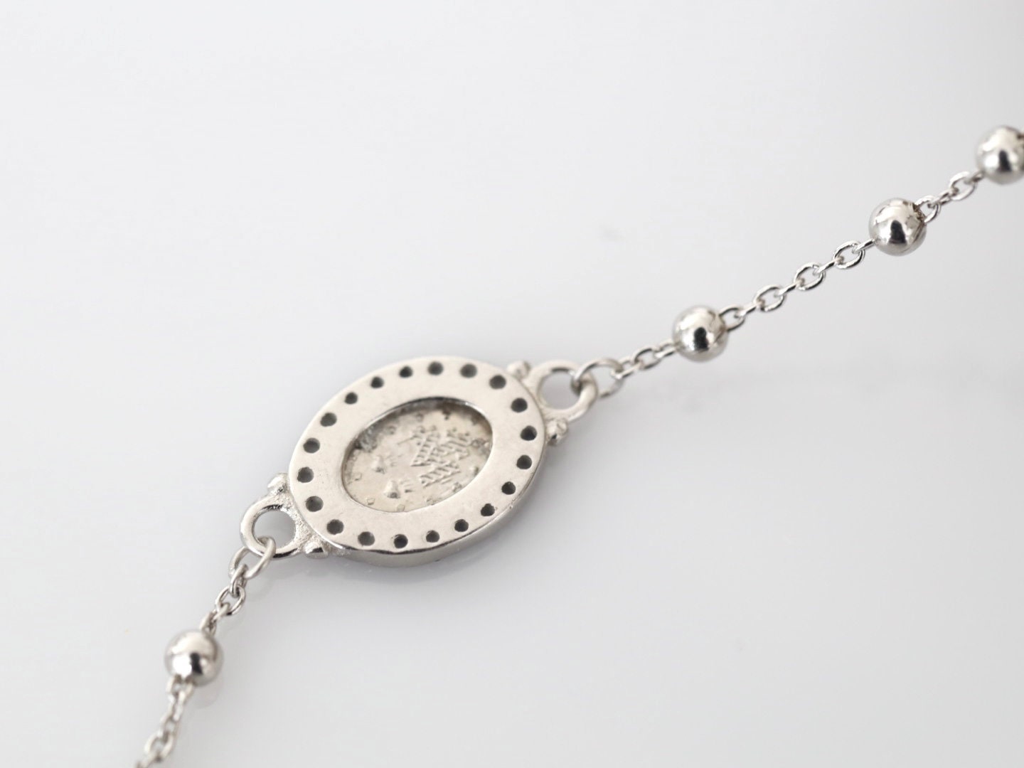 Collar de rosario medalla milagrosa, collar de rosario de plata de ley 925 con circonio azul, collar de rosario de Medjugorje, cruz azul Nuestra Señora de Gracia