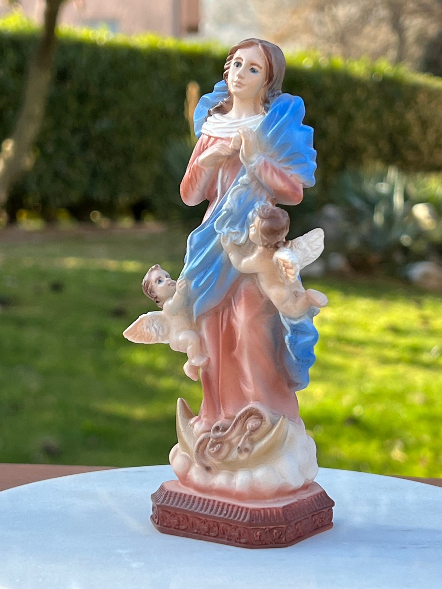 Estatua en miniatura de Nuestra Señora Desatadora de Nudos, Pequeña estatua de la Virgen María que Desata Nudos, estatua de mármol de la Madre María, estatua de Medjugorje