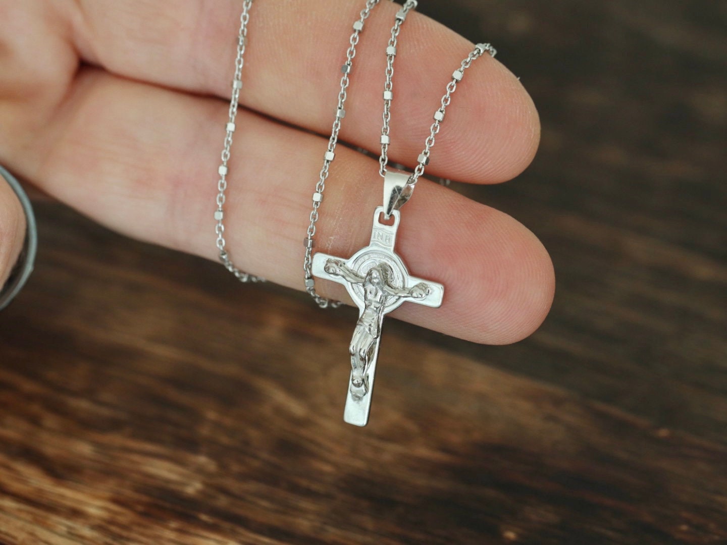 Plata de ley 925 cruz de San Benito, collar de cruz, crucifijo del Santo Padre Benito, collar de cruz católica para mujer, cruz de protección