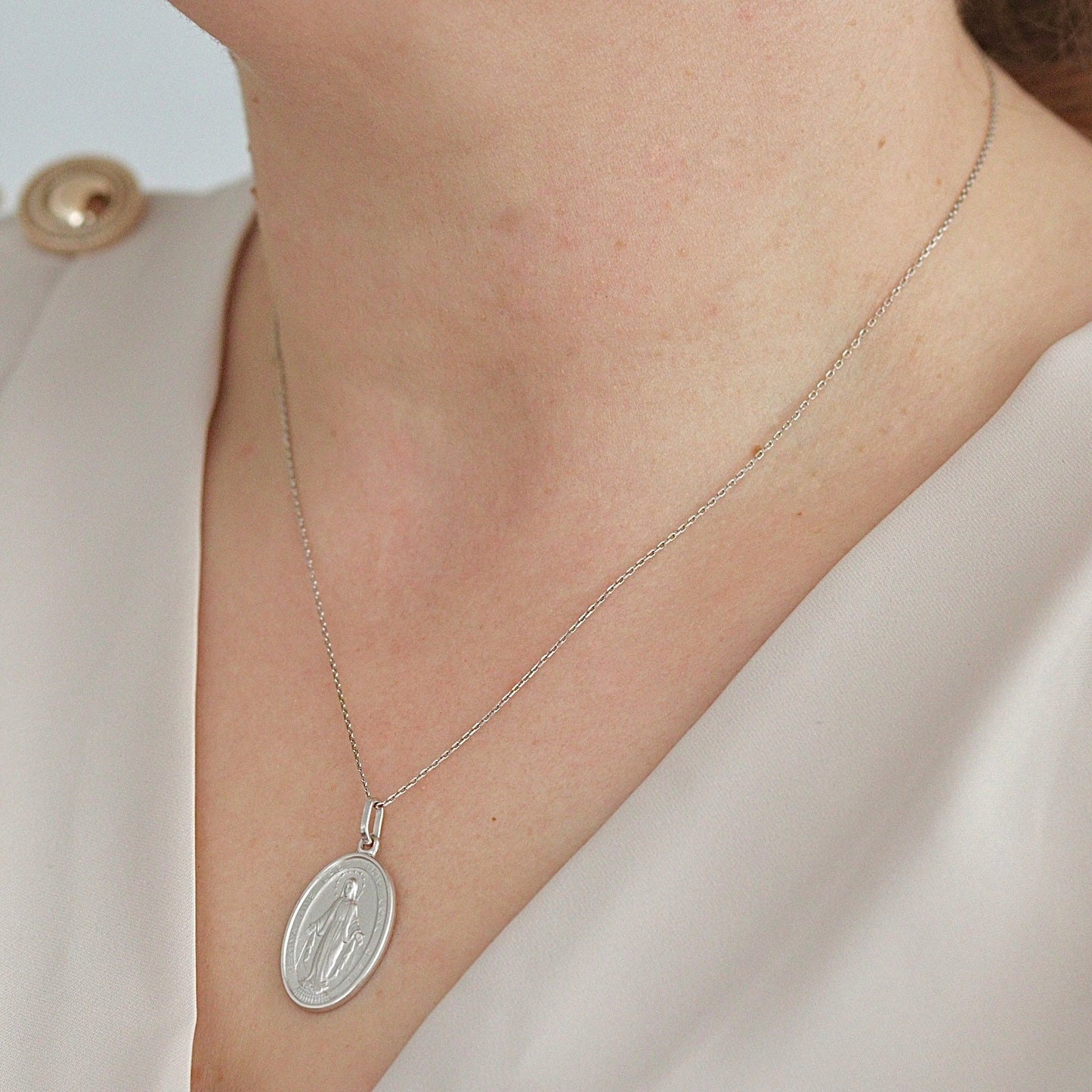 Medium size Miraculous Medal, Sterling silver Our Lady of Grace pendant, Miraculous Medal charm, Detailed Miraculous Medal from Medjugorje