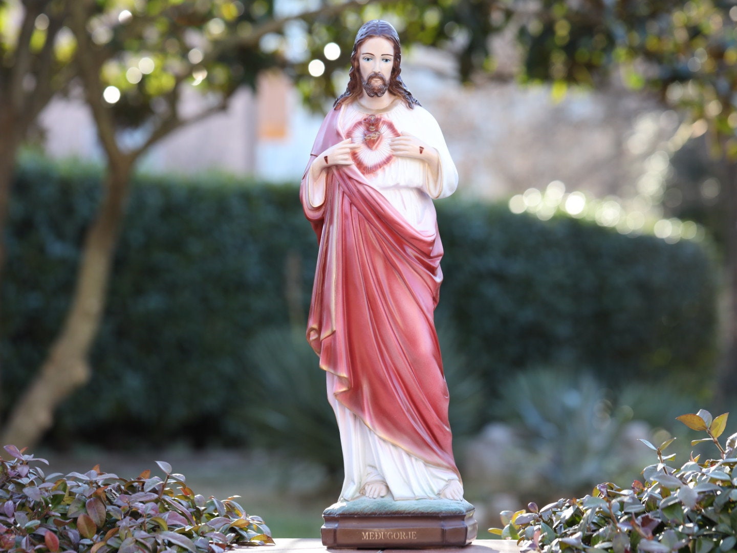 Estatua del Sagrado Corazón de Jesús, estatua al aire libre de 25 pulgadas de Jesucristo, estatua renacentista de Jesús, estatua de jardín de Nuestro Señor, estatua de Medjugorje