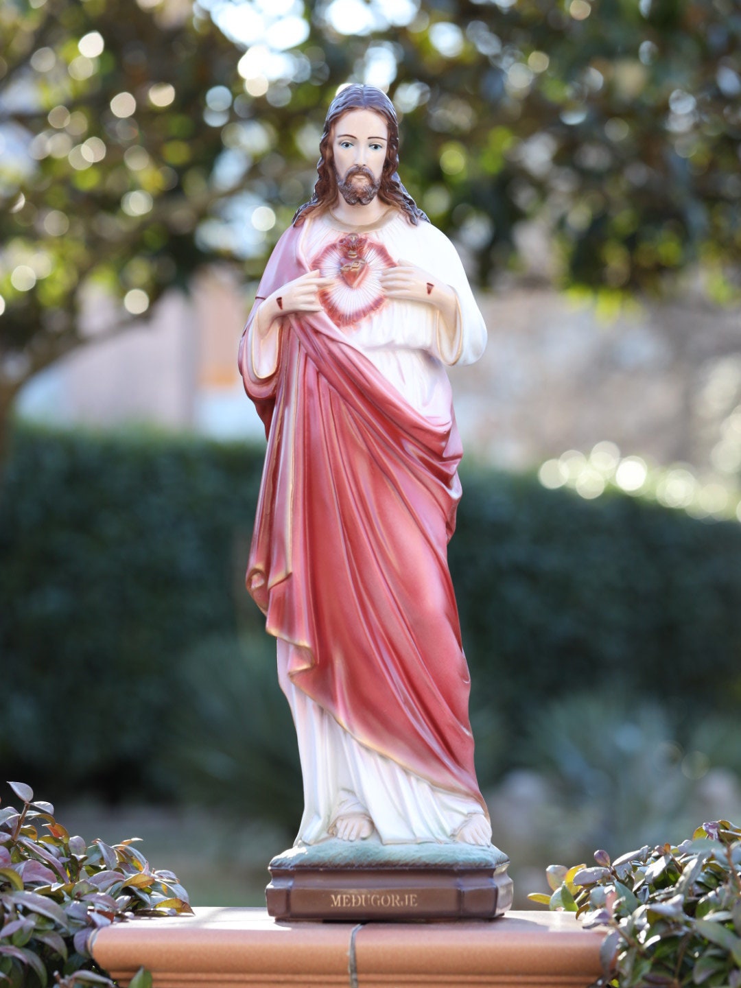 Estatua del Sagrado Corazón de Jesús, estatua al aire libre de 25 pulgadas de Jesucristo, estatua renacentista de Jesús, estatua de jardín de Nuestro Señor, estatua de Medjugorje