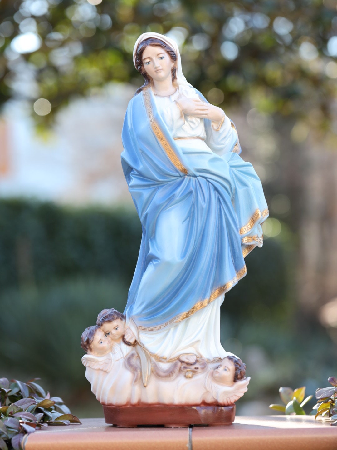 Estatua de la Asunción de María, estatua de polvo de mármol de la Virgen María, estatua al aire libre de la Madre María, estatua renacentista de 20 pulgadas de la Virgen María