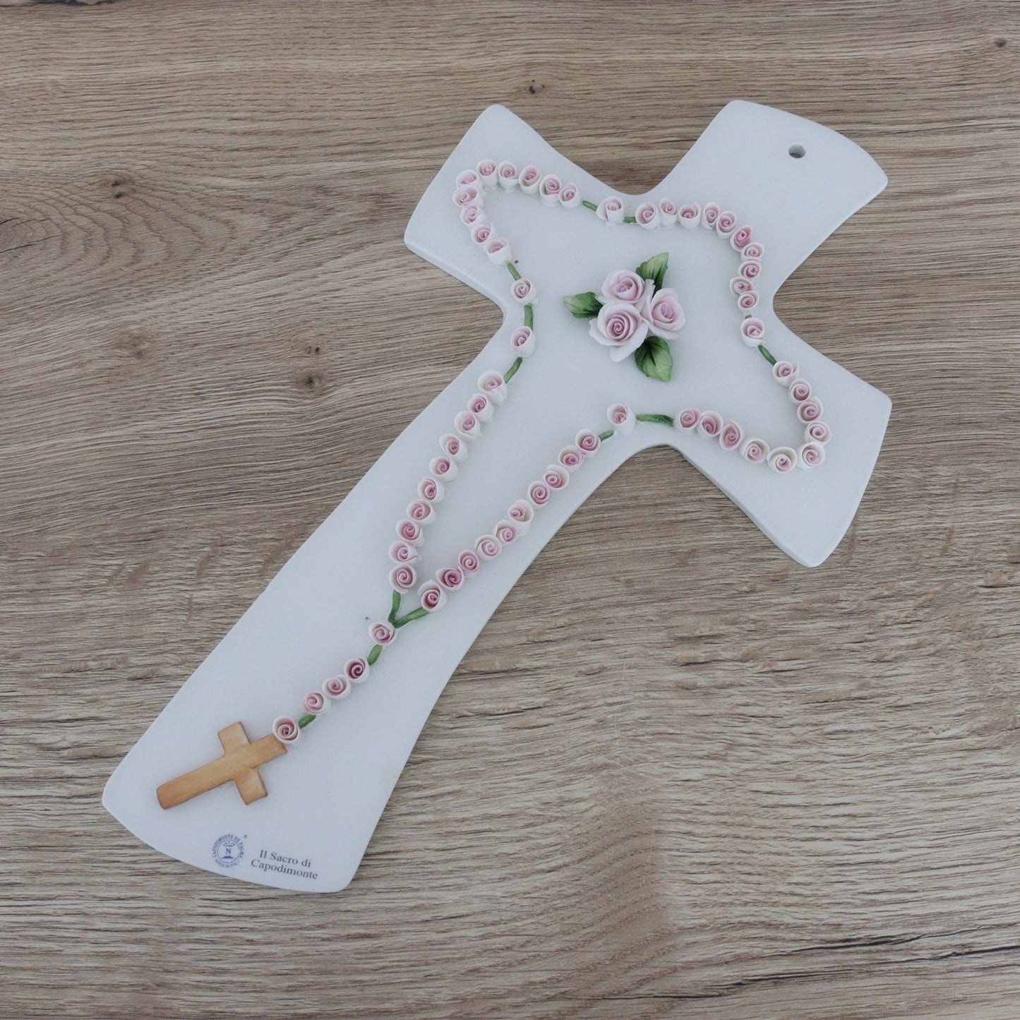 Capodimonte porcelain cross, handmade rosary porcelain wall cross, living room cross, floral cross, cross with rose’s, art cross for home