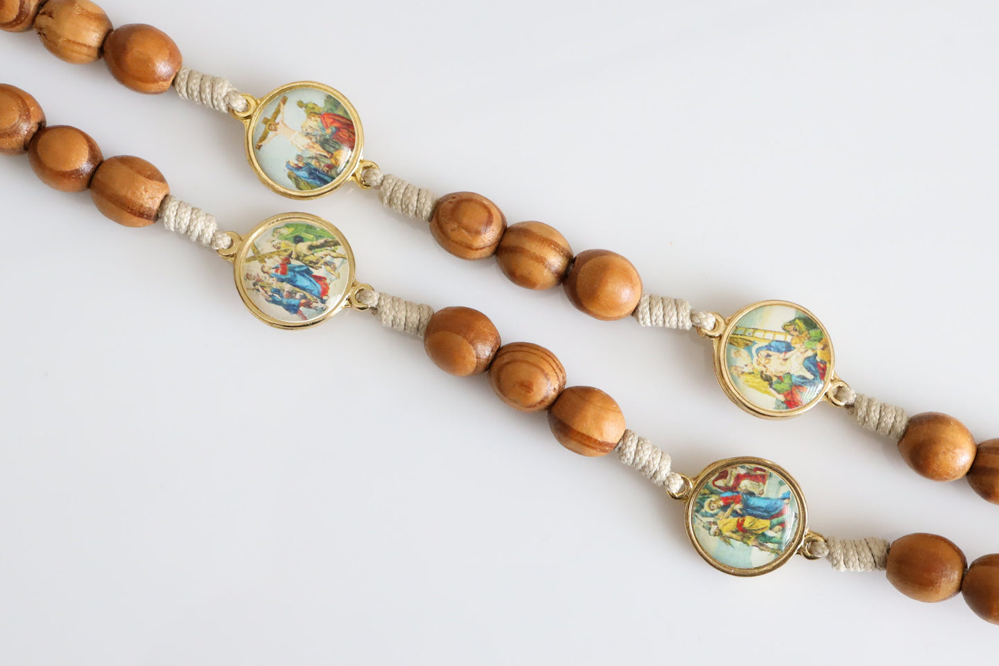 Estaciones de rosario cruzado, rosario hecho a mano, rosario devocional, rosario chapado en oro, misterio de rosario, rosario de madera, regalo para católico,