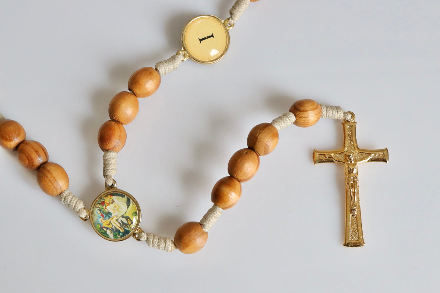 Estaciones de rosario cruzado, rosario hecho a mano, rosario devocional, rosario chapado en oro, misterio de rosario, rosario de madera, regalo para católico,