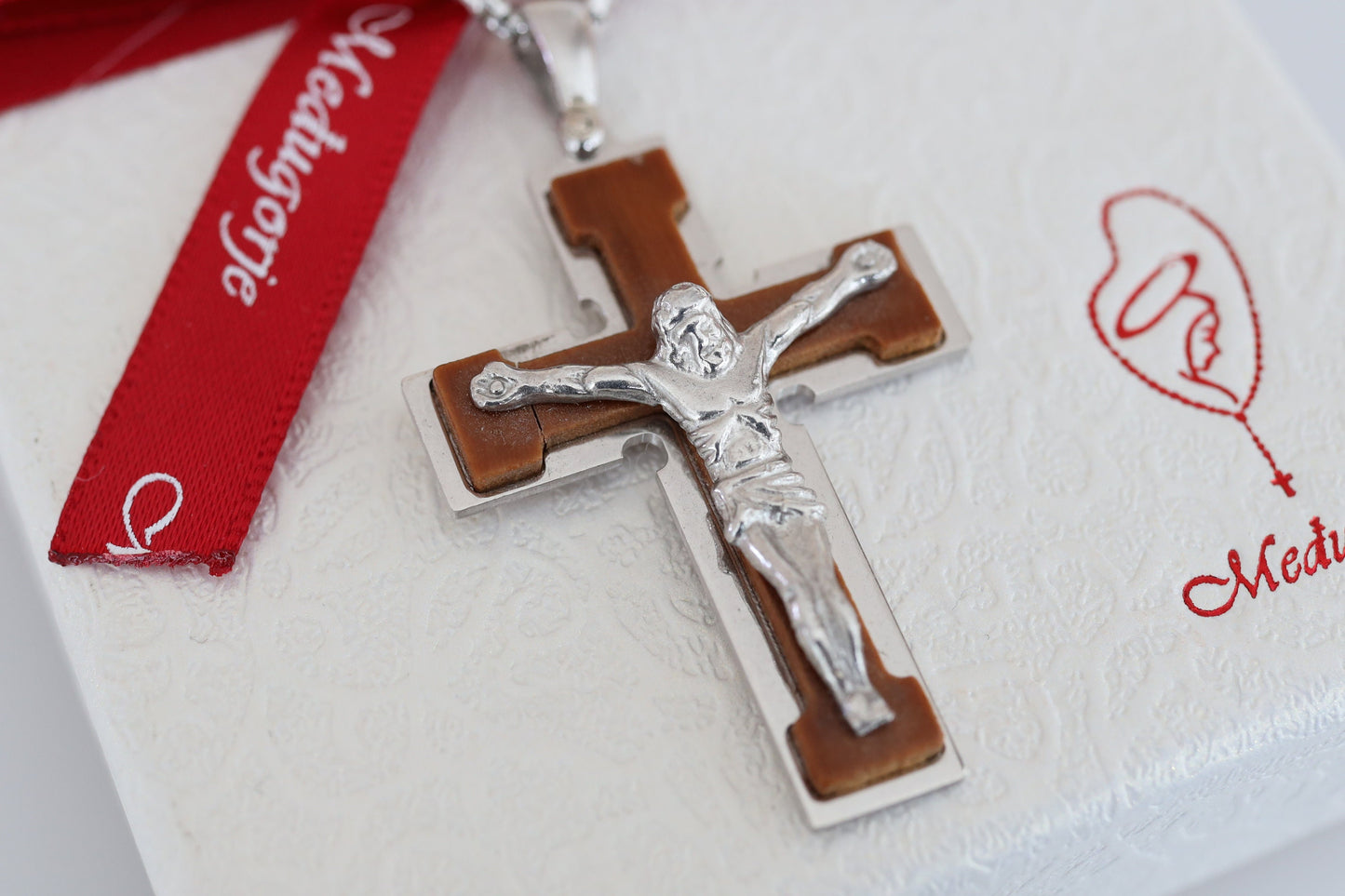 Wooden cross, sterling silver 925 cross, cross necklace for man, wooden cross necklace, catholic man gift, Medjugorje costume cross necklace