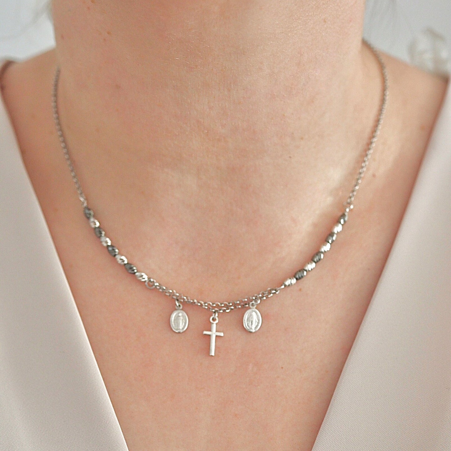 Collar Medalla Milagrosa-plata de primera ley Medalla Milagrosa-collar Nuestra Señora de Gracia- collar para mujer-regalo de cumpleaños-collar talla diamante