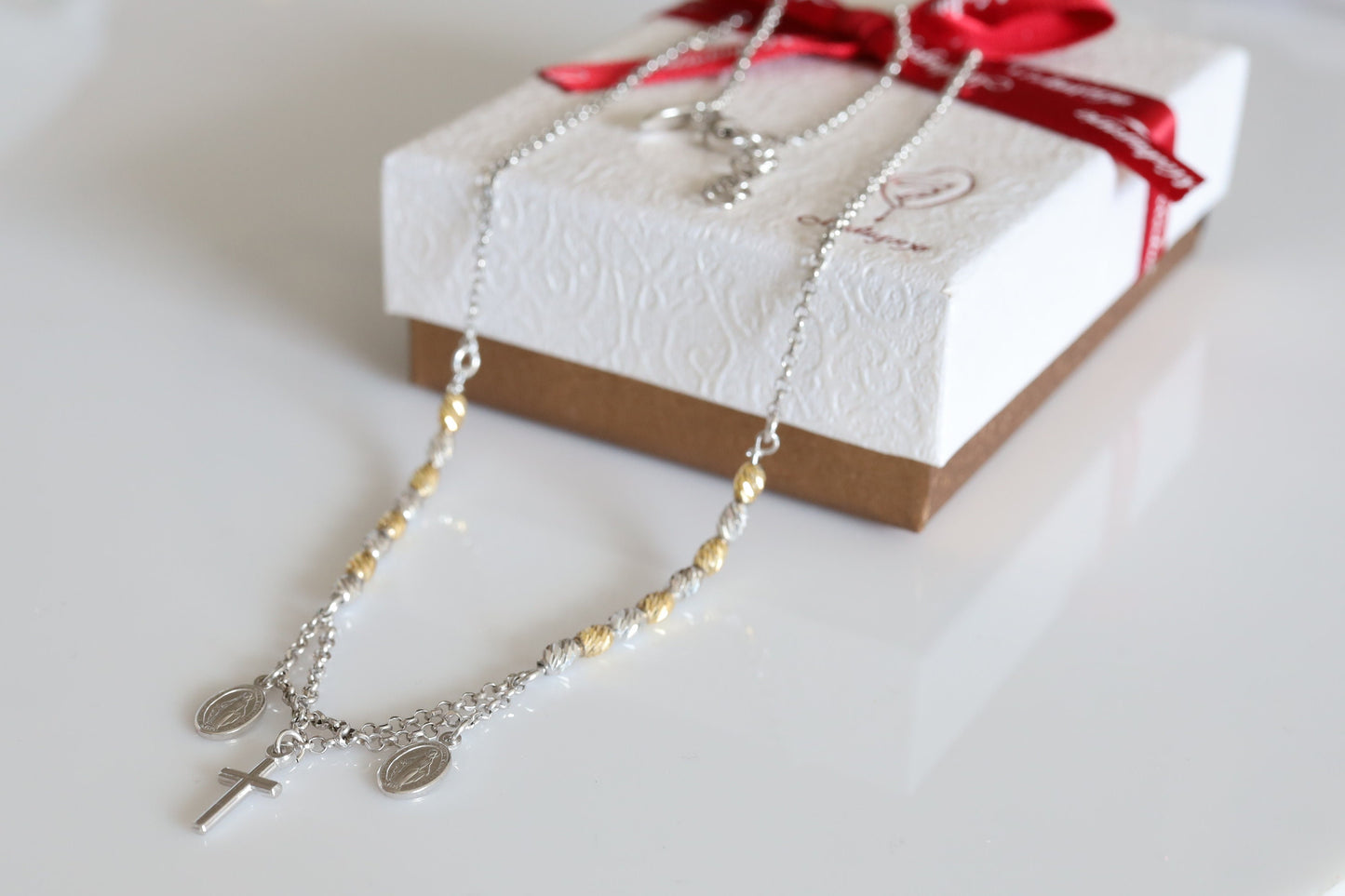 Collar Medalla Milagrosa-collar para mujer-collar chapado en oro-collar doble cadena-collar medalla cruz-regalo cumpleaños-collar católico