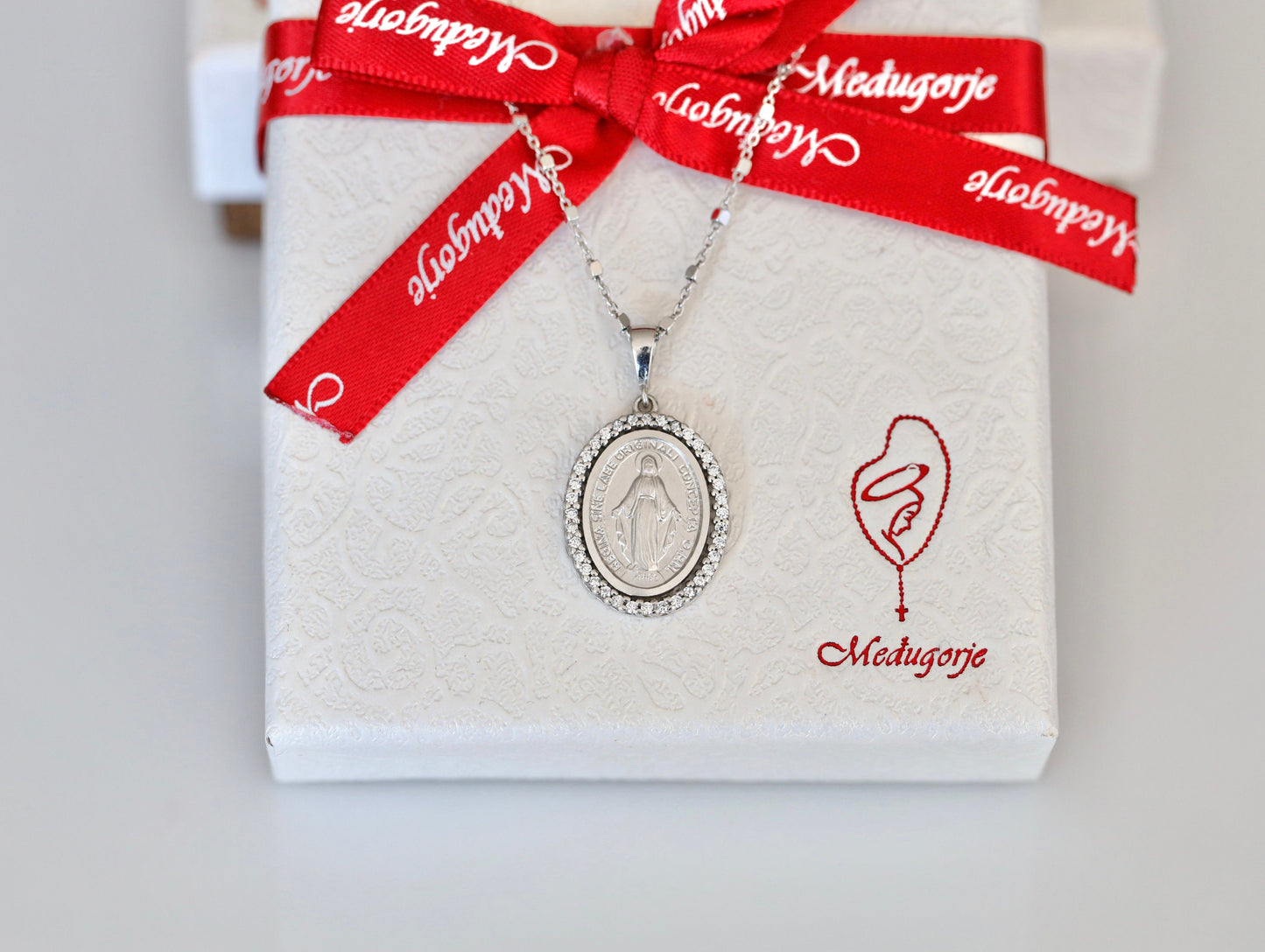Medalla Milagrosa de plata de ley con circonitas, Medalla Nuestra Señora con circonitas,Medalla Virgen María, Nuestra Señora de Gracia, collar para mujer