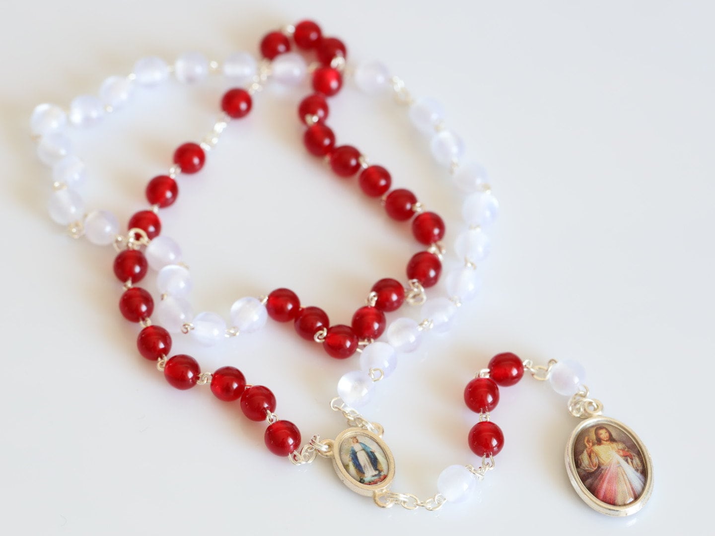 Coronilla del rosario de la Divina Misericordia, rosario devocional a la sangre y agua de las heridas de Jesús, cuentas del rosario de San Faustinar, cuentas del rosario de Jesús hechas a mano