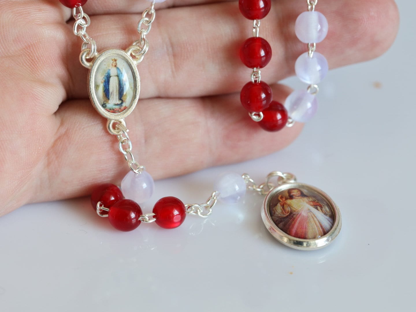 Coronilla del rosario de la Divina Misericordia, rosario devocional a la sangre y agua de las heridas de Jesús, cuentas del rosario de San Faustinar, cuentas del rosario de Jesús hechas a mano