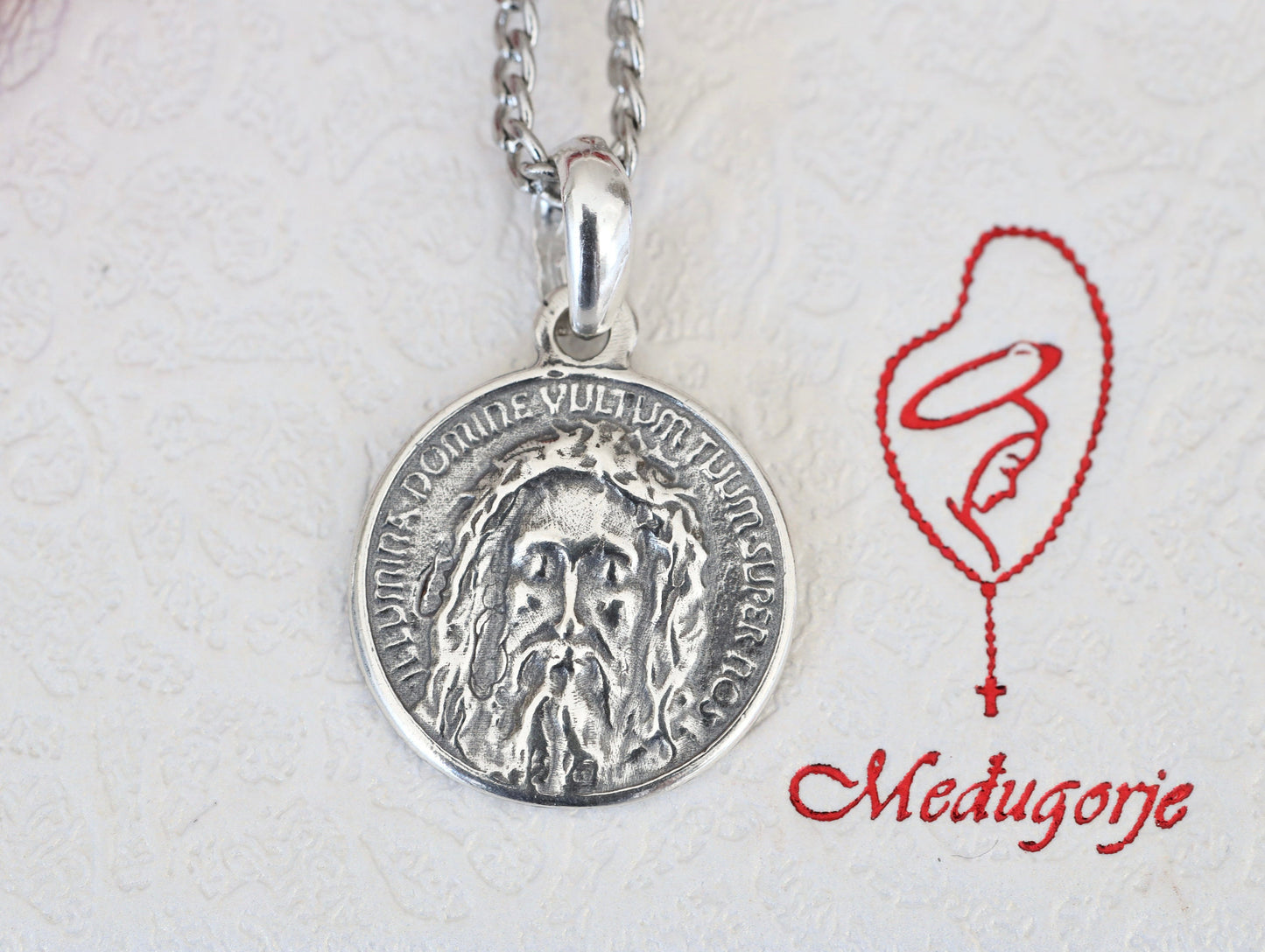 Santísima Faz, medalla de Jesucristo, plata de ley 925 cara de Jesucristo, medalla católica de Jesús, colgante de medalla de la Sábana Santa vintage de Turín