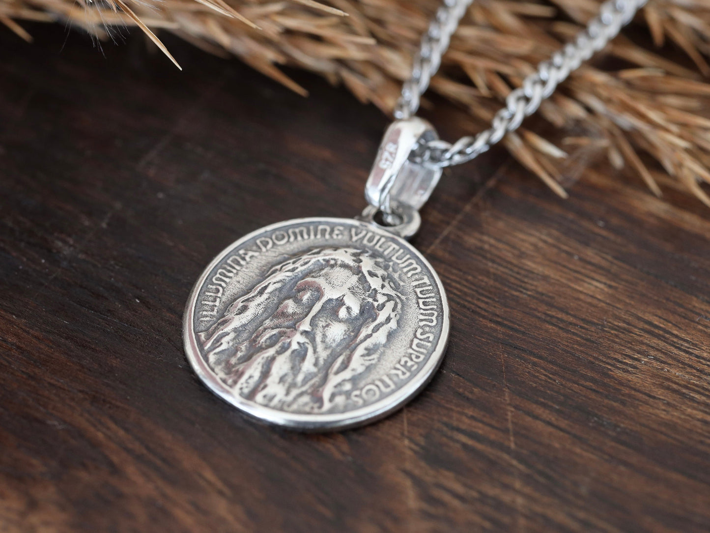 Santísima Faz, medalla de Jesucristo, plata de ley 925 cara de Jesucristo, medalla católica de Jesús, colgante de medalla de la Sábana Santa vintage de Turín