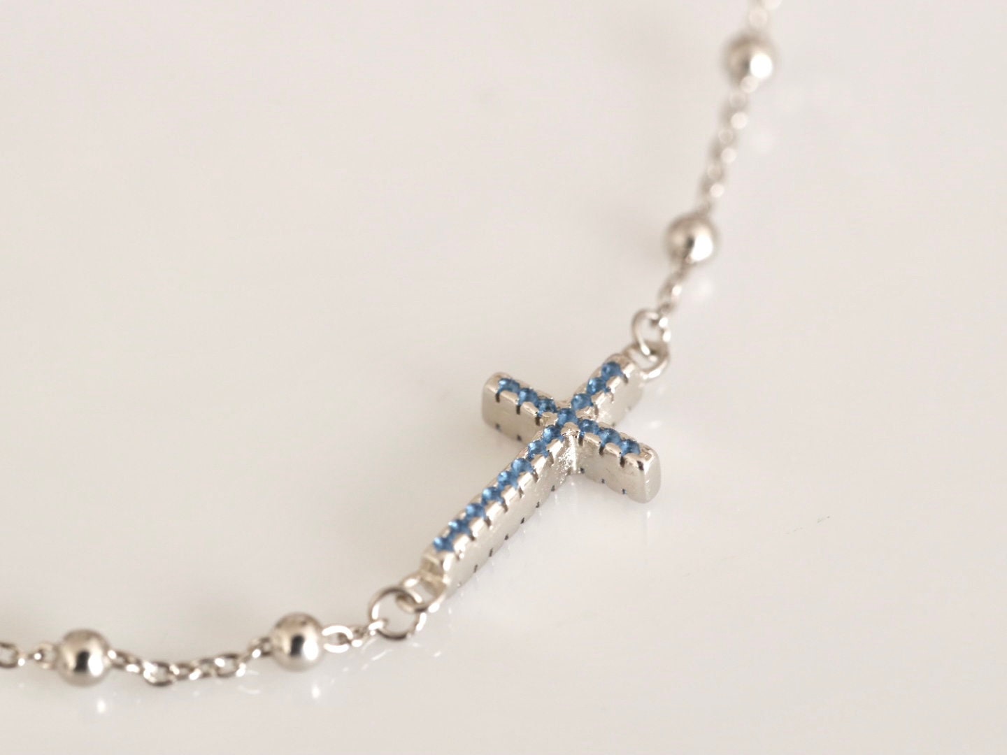 Collar de rosario Medjugorje, collar de plata de ley 925 con medalla Reina de la Paz, rosario de cuentas con circonio azul, Collar para católicos