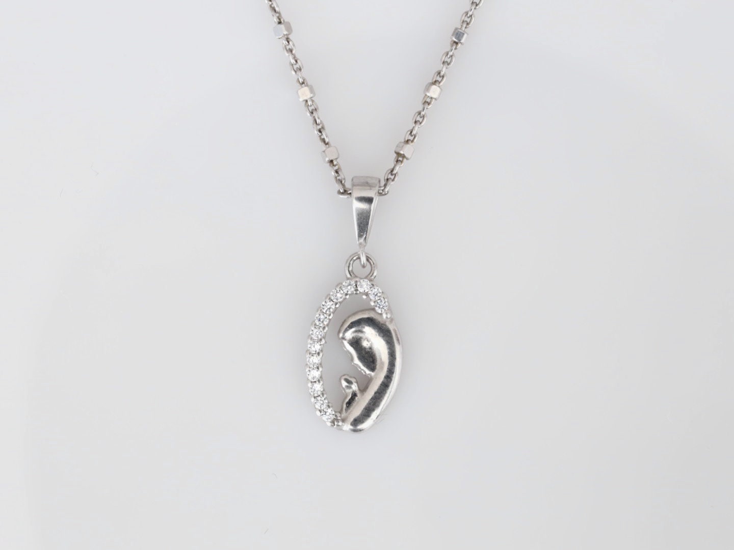 Minimalist medal of Our Lady, Virgin Mary miniature pendant, Our Lady dainty sterling silver pendant with cubic zirconium,catholic necklace