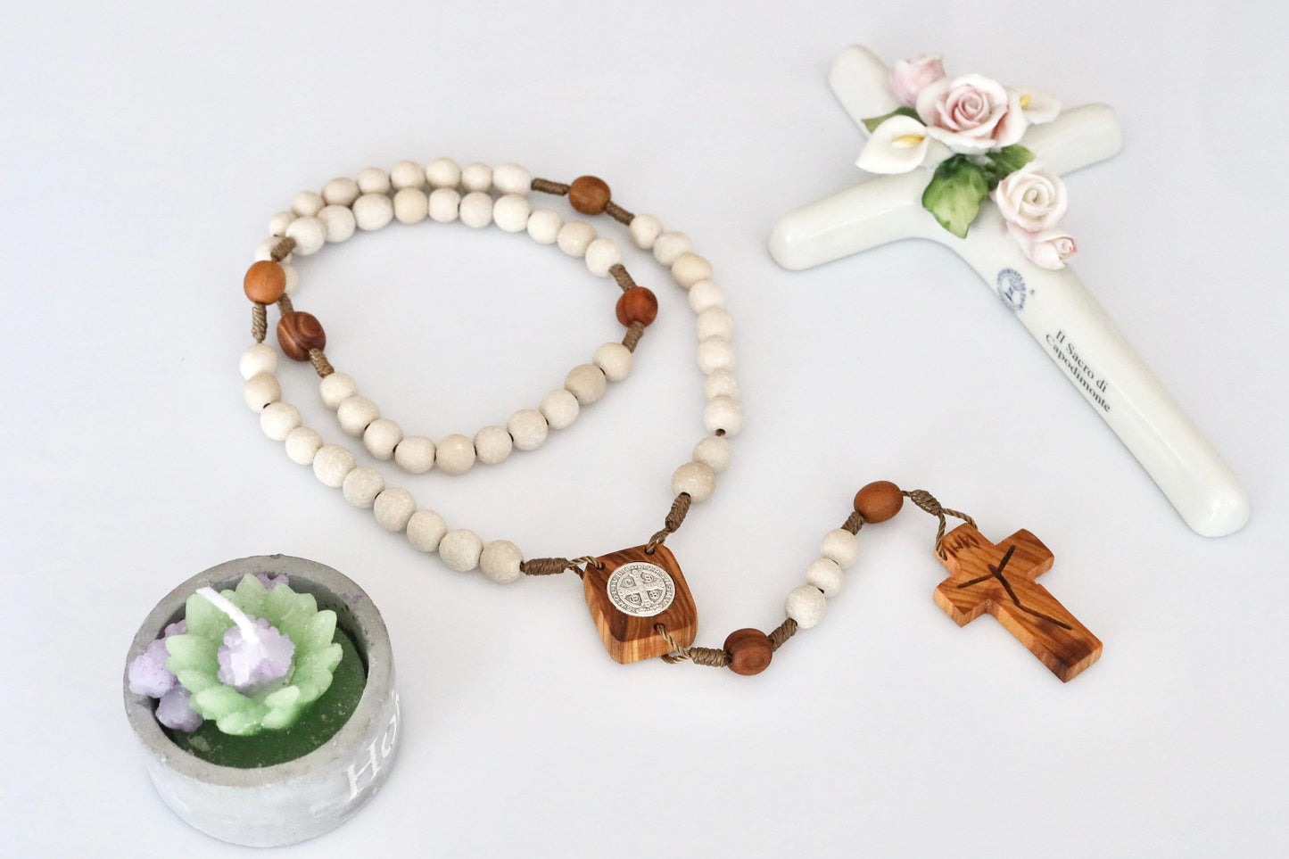 Wooden rosary, 8mm stone beads, Saint Benedict rosary beads, rosary for man, gift for man, Medjugorje rosary, handmade woven rosary beads