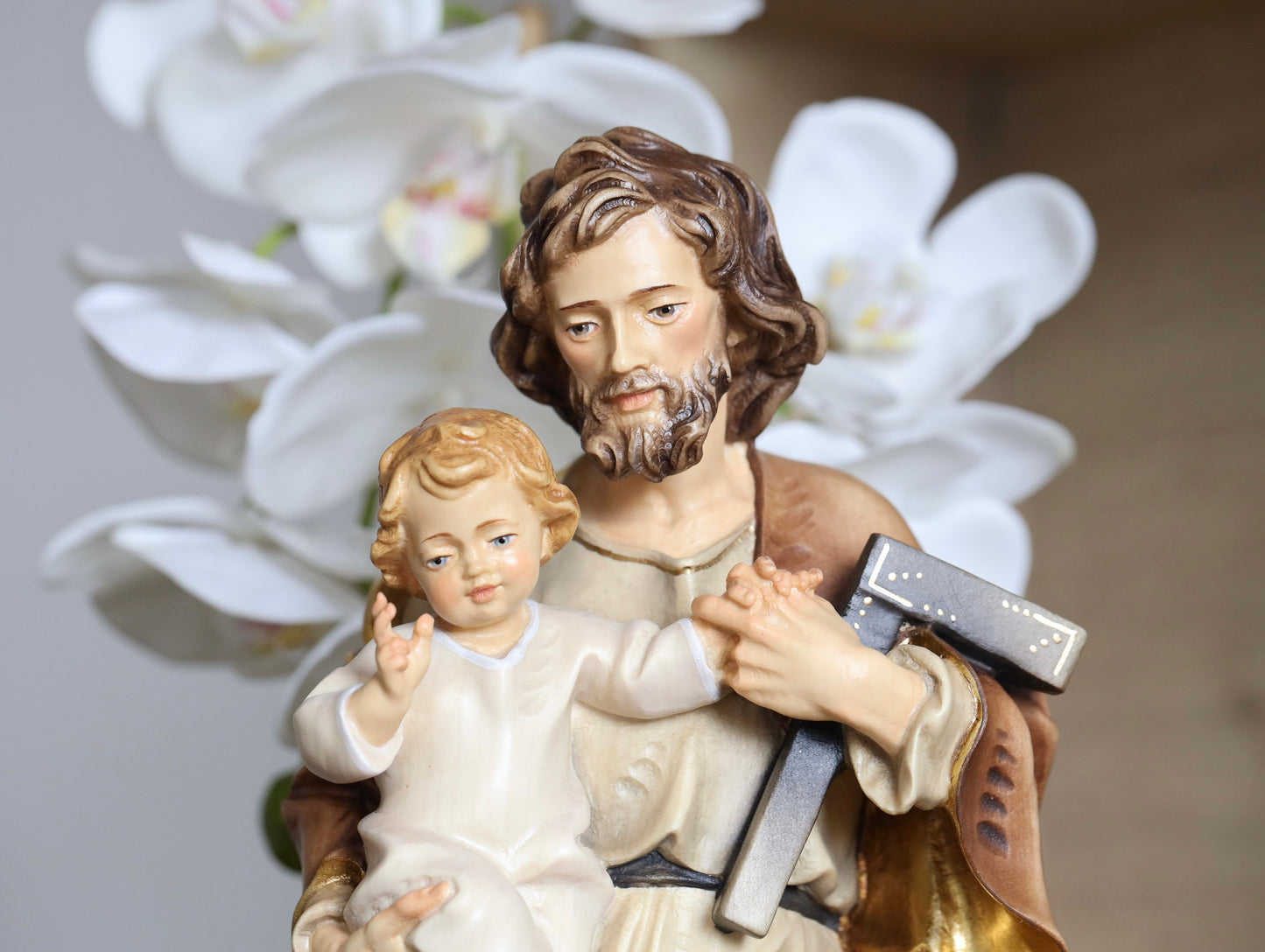 Estatua de madera de San José, estatua hecha a mano de San José con el Niño Jesús, estatua de San José trabajador de 15 pulgadas, Val Gardena San José
