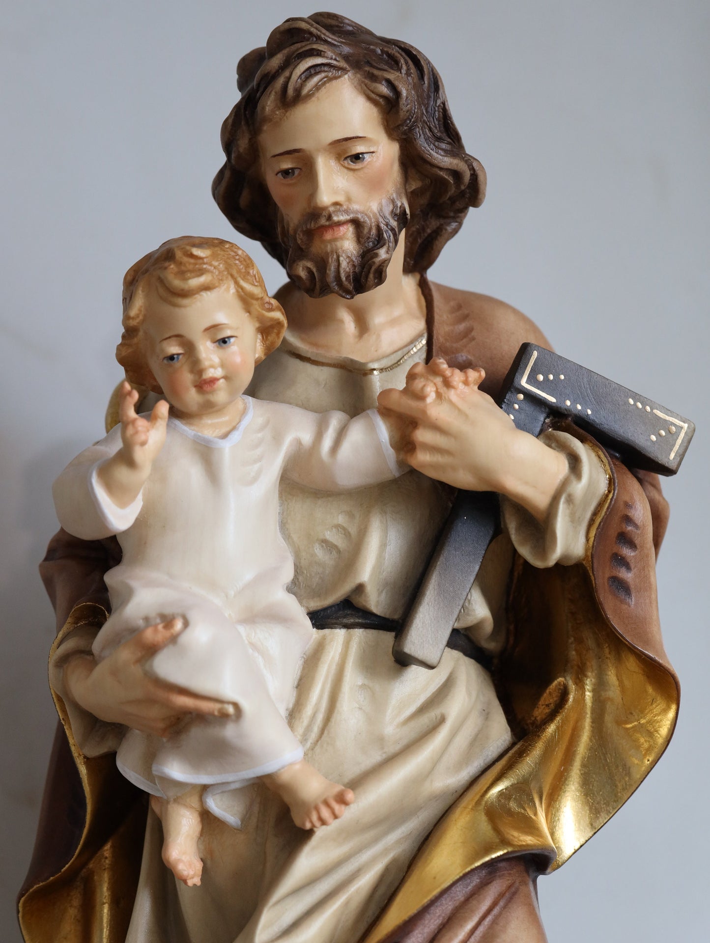Estatua de madera de San José, estatua hecha a mano de San José con el Niño Jesús, estatua de San José trabajador de 15 pulgadas, Val Gardena San José