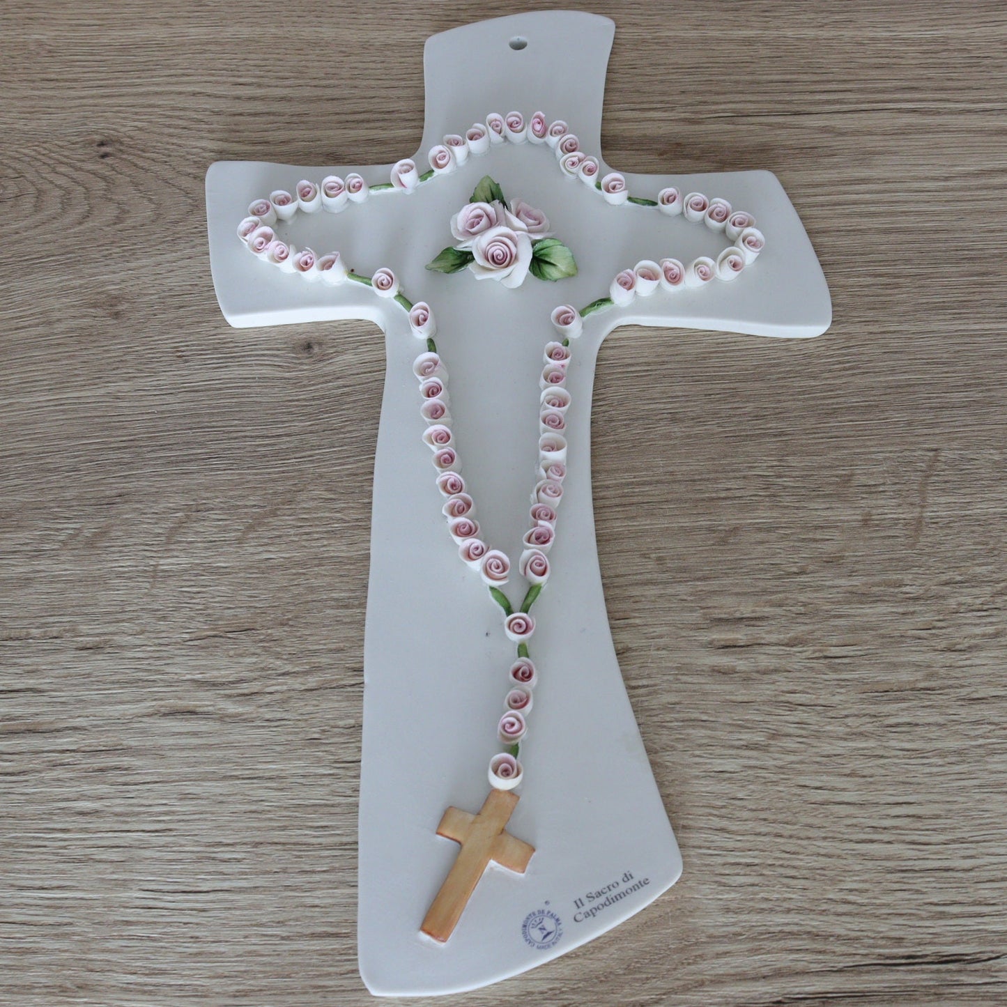 Capodimonte porcelain cross, handmade rosary porcelain wall cross, living room cross, floral cross, cross with rose’s, art cross for home