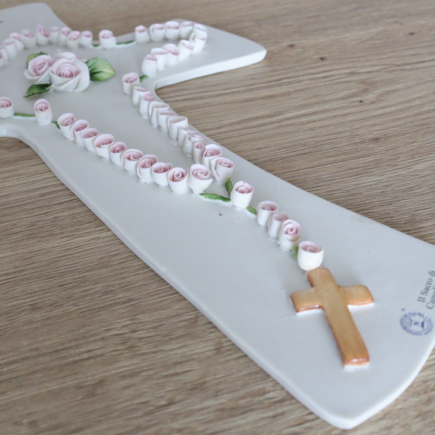 Capodimonte porcelain cross, handmade rosary porcelain wall cross, living room cross, floral cross, cross with rose’s, art cross for home
