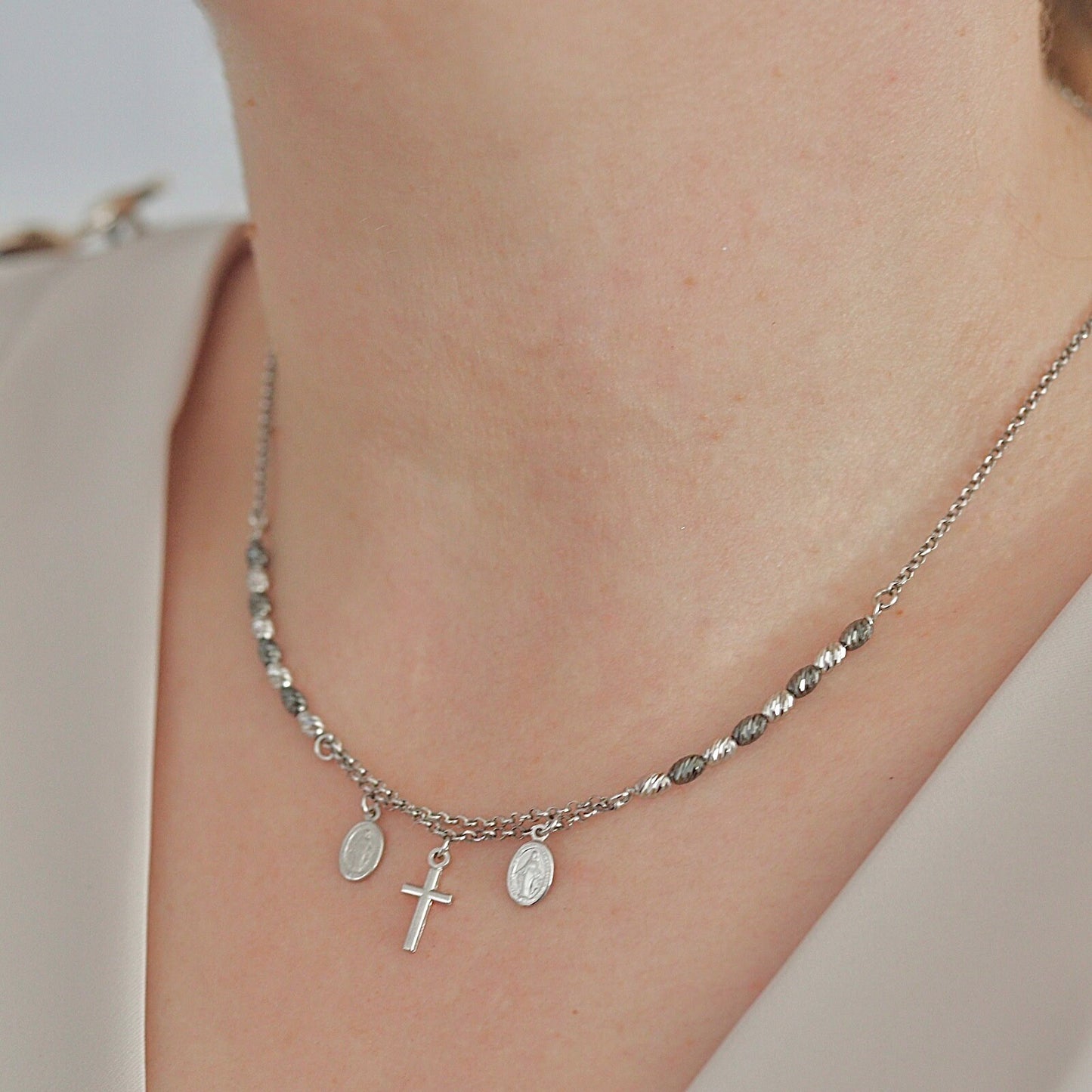 Collar Medalla Milagrosa-plata de primera ley Medalla Milagrosa-collar Nuestra Señora de Gracia- collar para mujer-regalo de cumpleaños-collar talla diamante